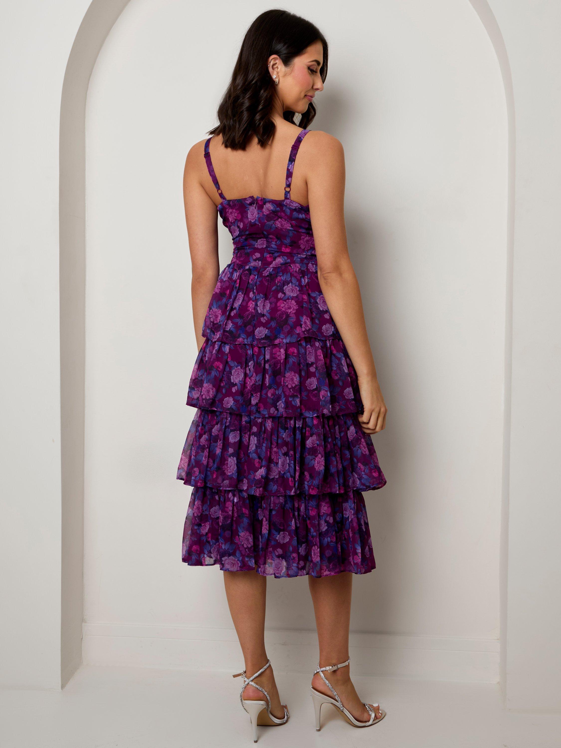 Product image 2 of 3, which shows Chi Chi London Floral Midi Dress, Purple, 6