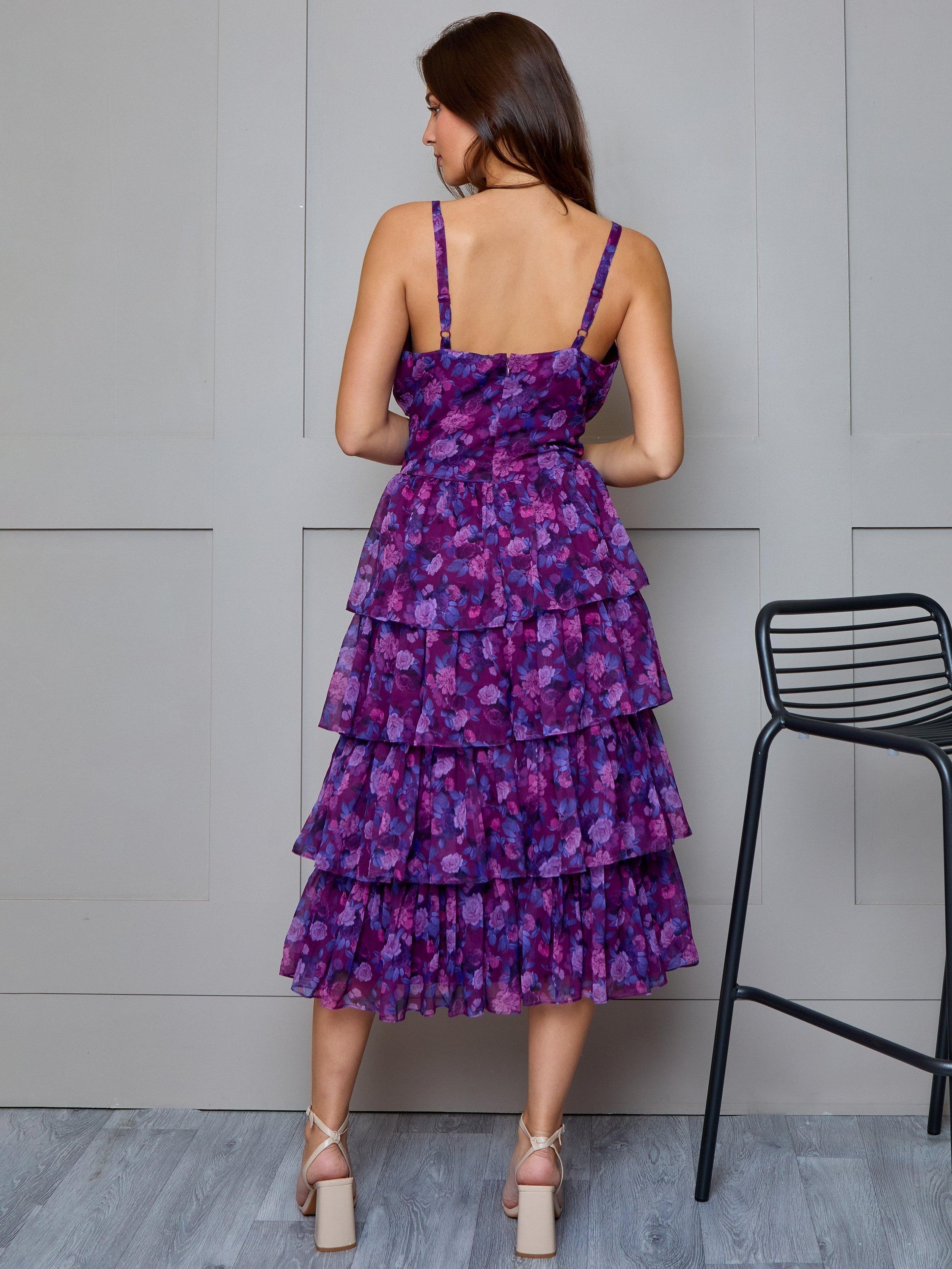 Product image 3 of 3, which shows Chi Chi London Floral Midi Dress, Purple, 6