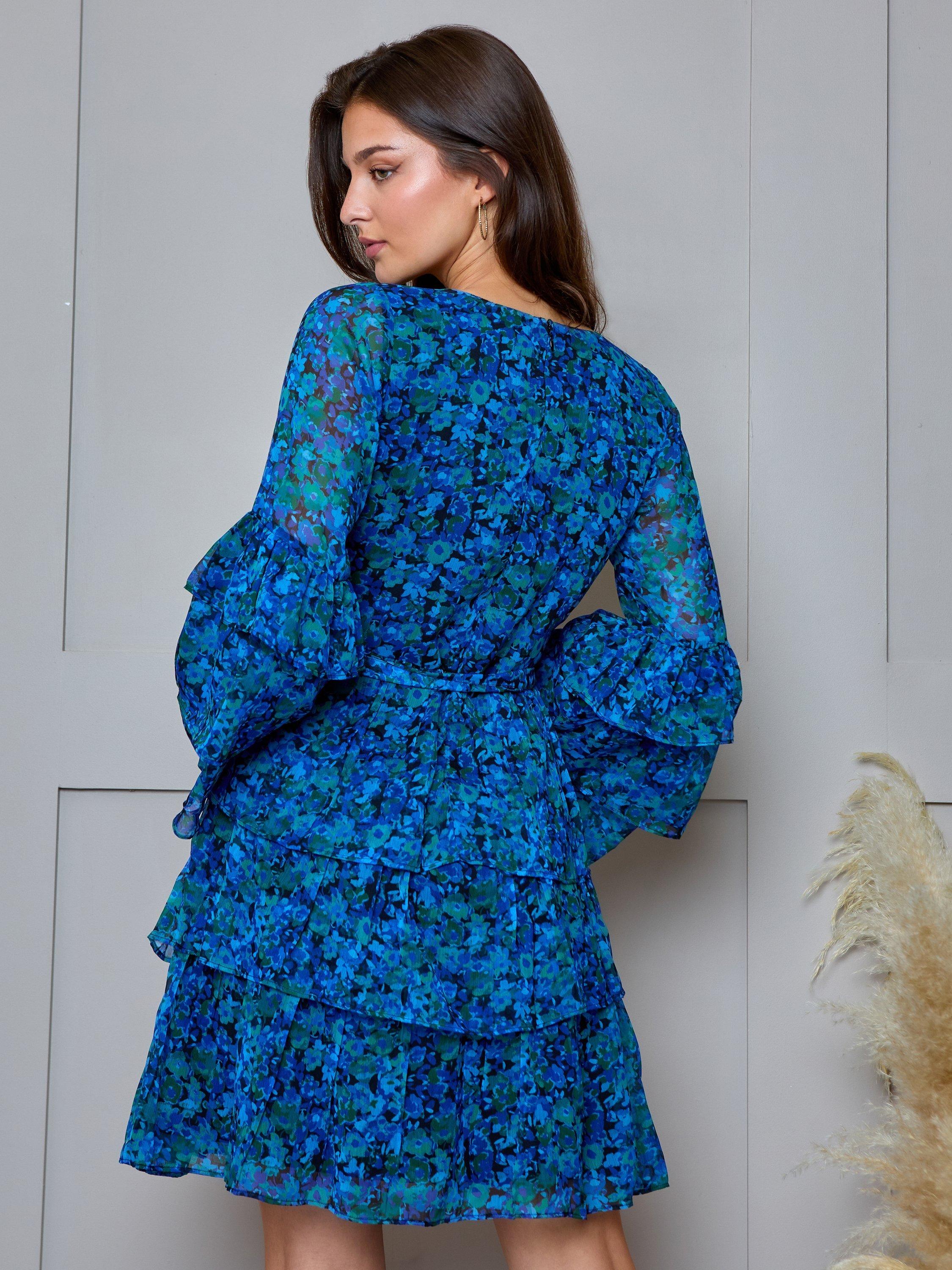 Product image 2 of 3, which shows Chi Chi London Plus Size Floral Mini Dress, Blue, 18