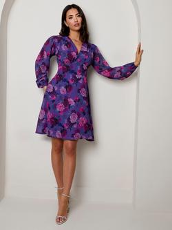 Chi Chi London Plus Size Long Sleeve Floral Mini Dress, Purple, Purple
