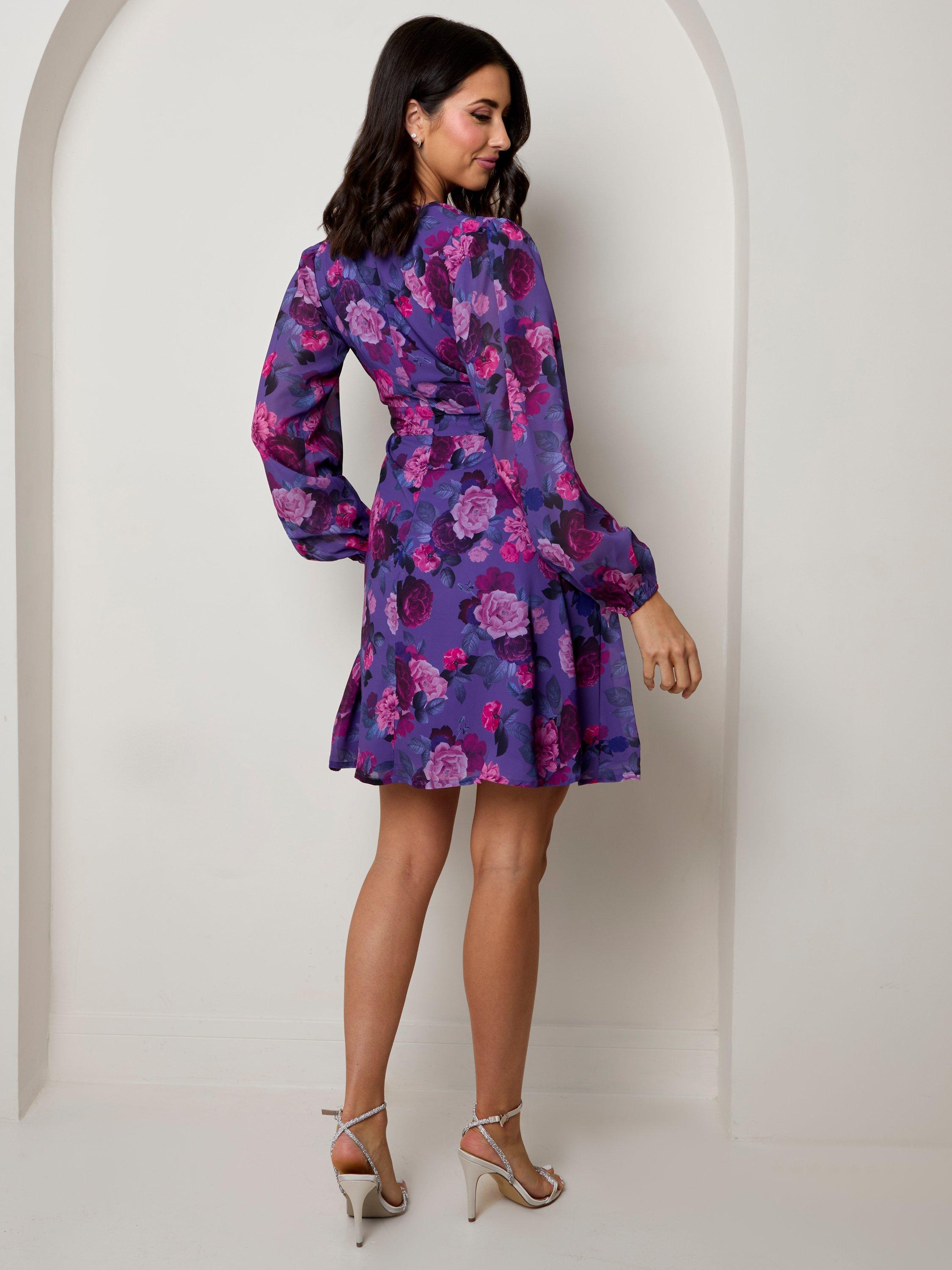 Product image 3 of 3, which shows Chi Chi London Plus Size Long Sleeve Floral Mini Dress, Purple, 18