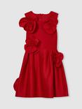 Reiss Kids' Polliana 3D Floral Flared Dress, Red