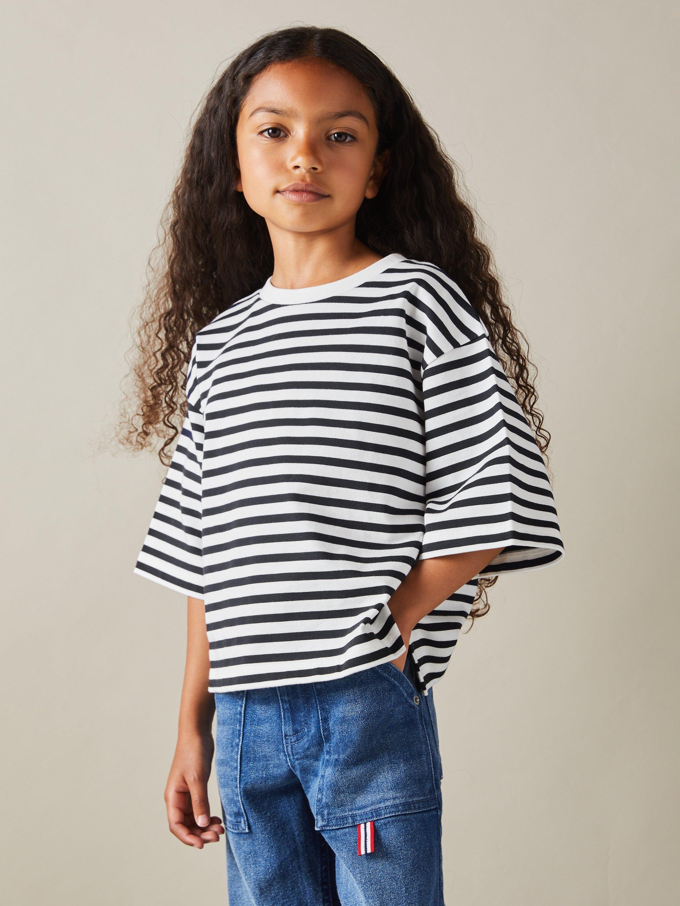 Reiss Kids' Sassy Stripe T-Shirt, Navy/White