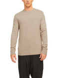 Jack & Jones Lambswool Knit Crew Neck Jumper, Oatmeal Melange