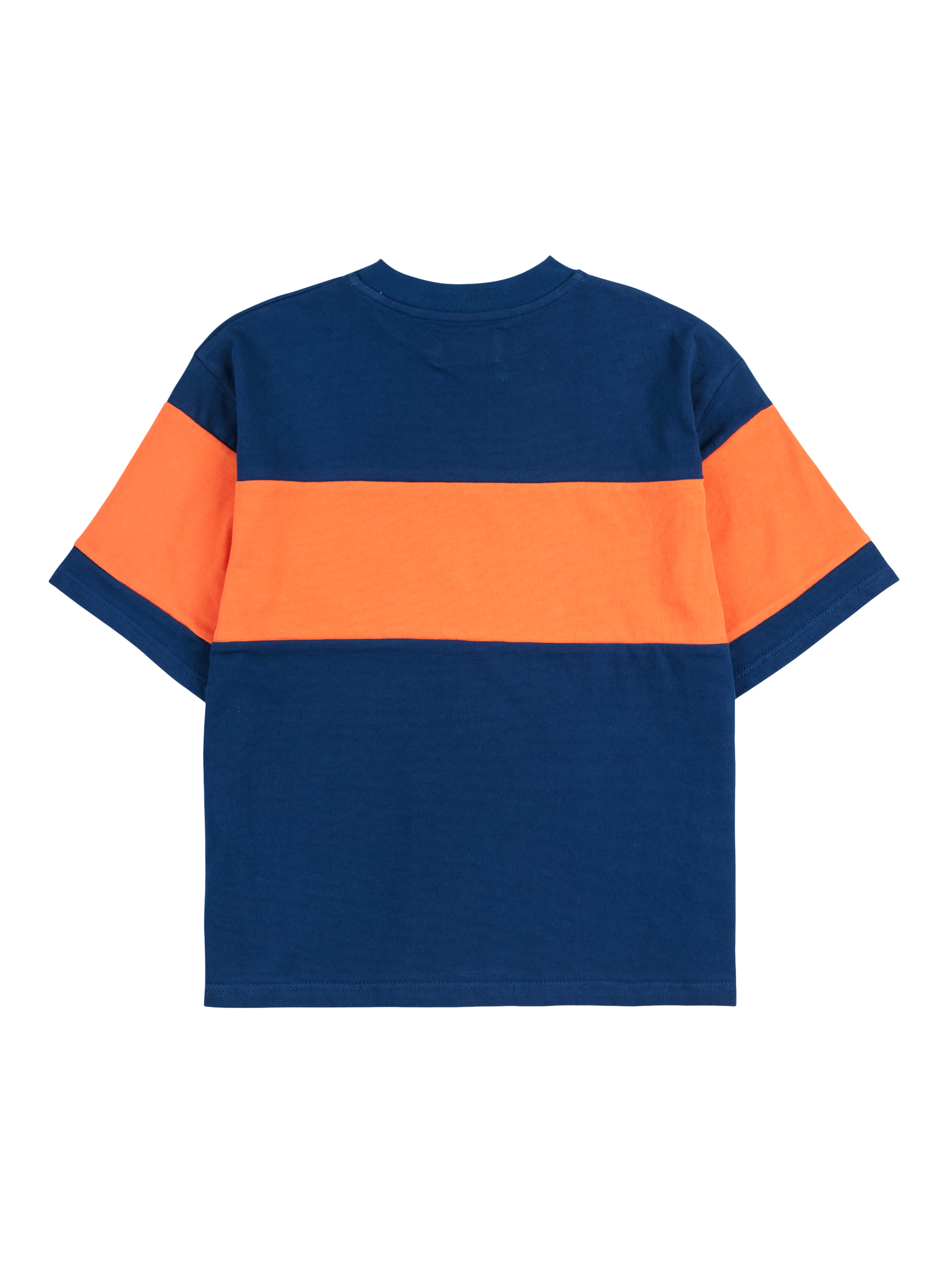 Product image 2 of 3, which shows Bobo Choses Kids' Colour Block T-Shirt, Navy/Orange, 2-3 years
