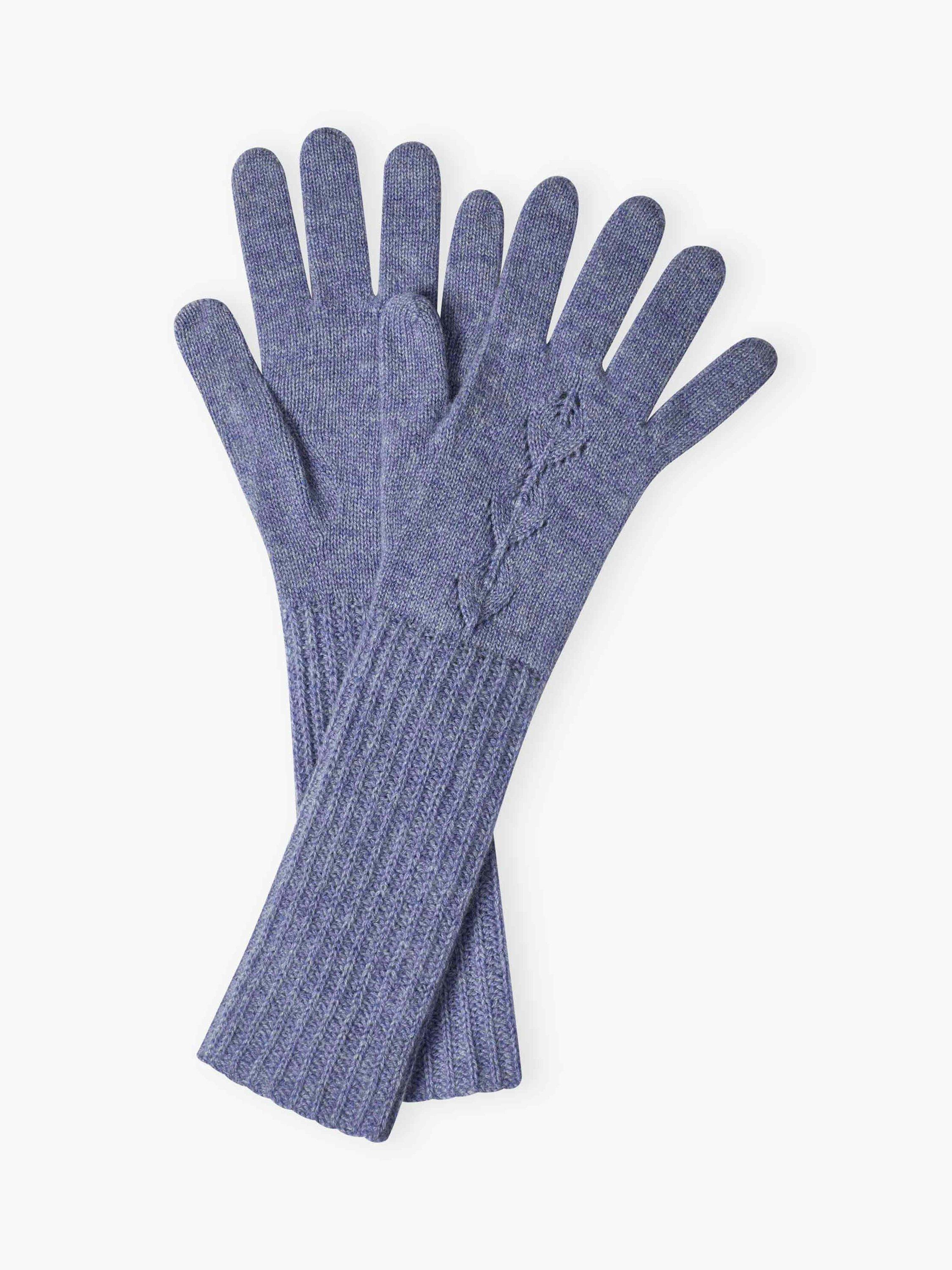 Brora Pointelle Longline Pure Cashmere Gloves, Iris