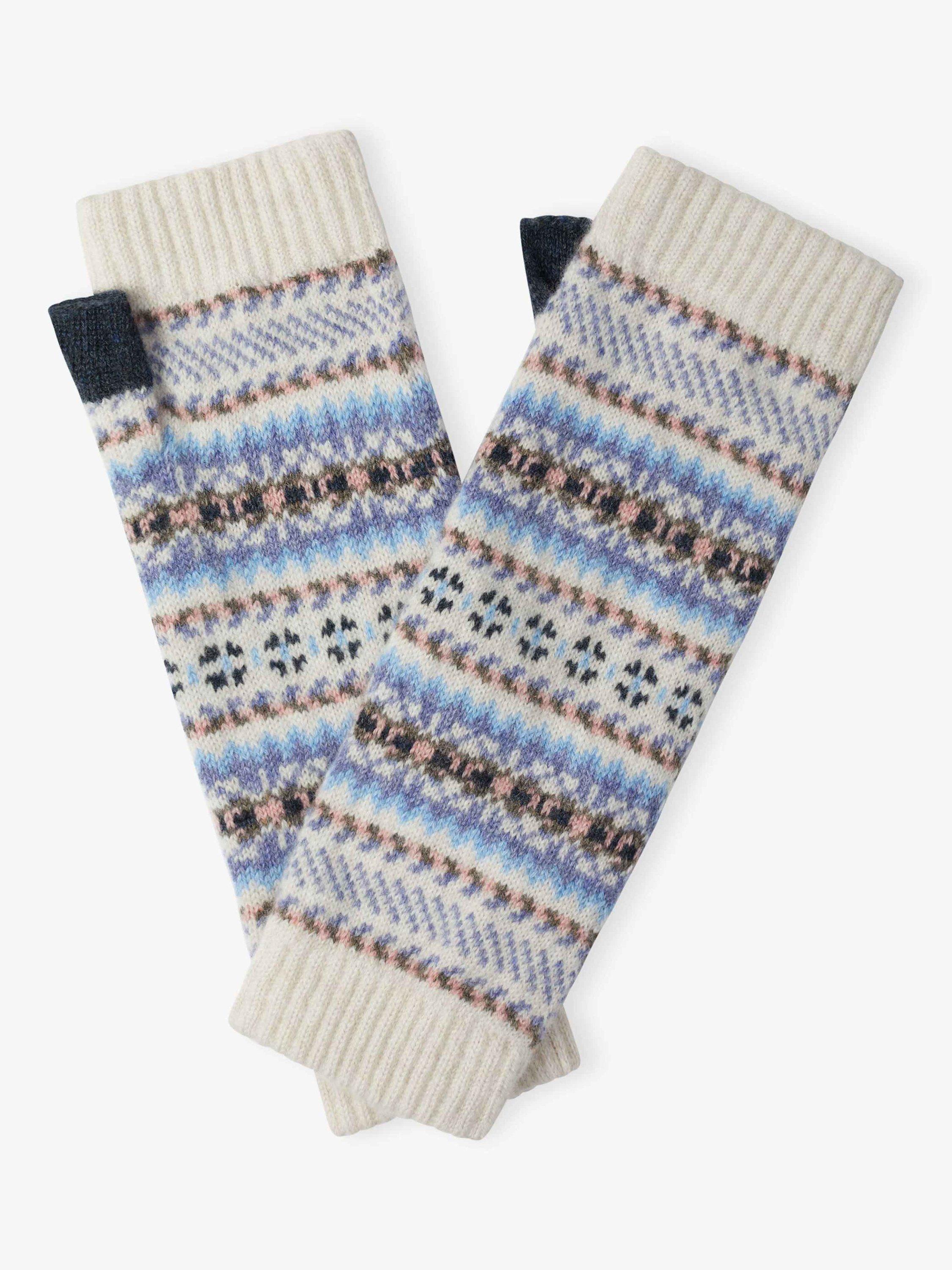 Brora Pure Cashmere Folk Wristwarmers, Swan, One Size