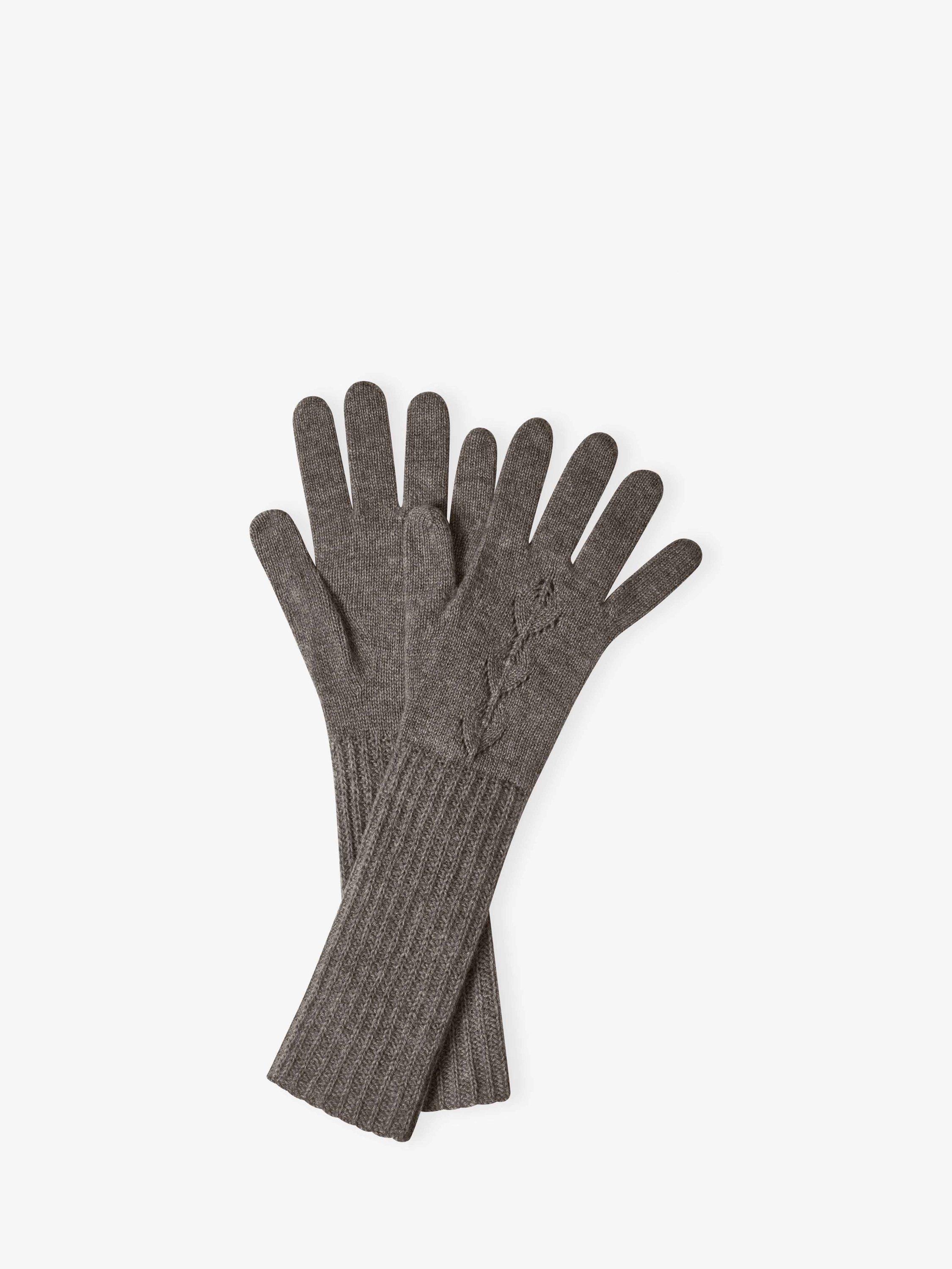 Brora Pointelle Longline Pure Cashmere Gloves, Mushroom