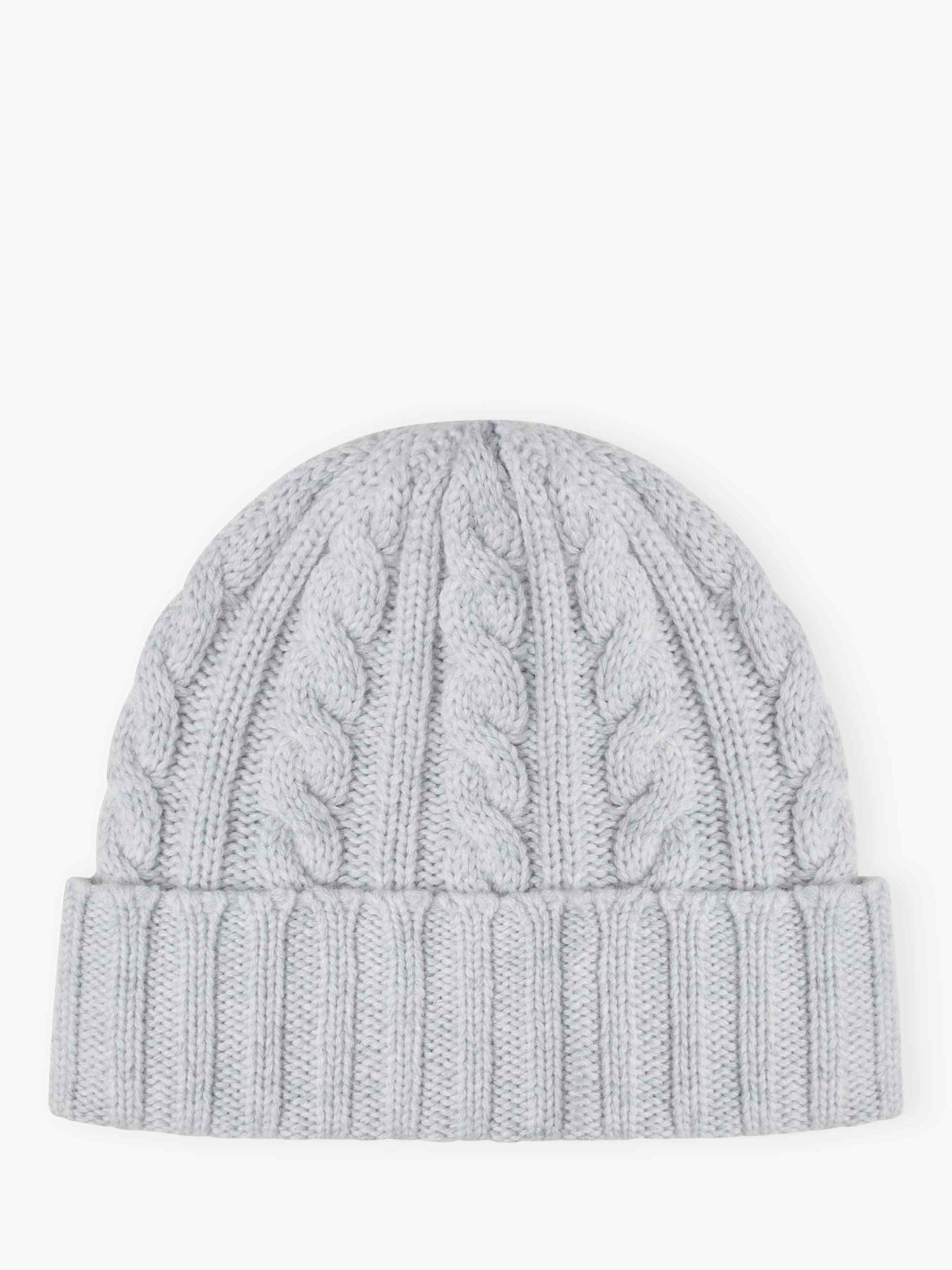 Brora Cable Knit Pure Cashmere Beanie Hat, Pearl