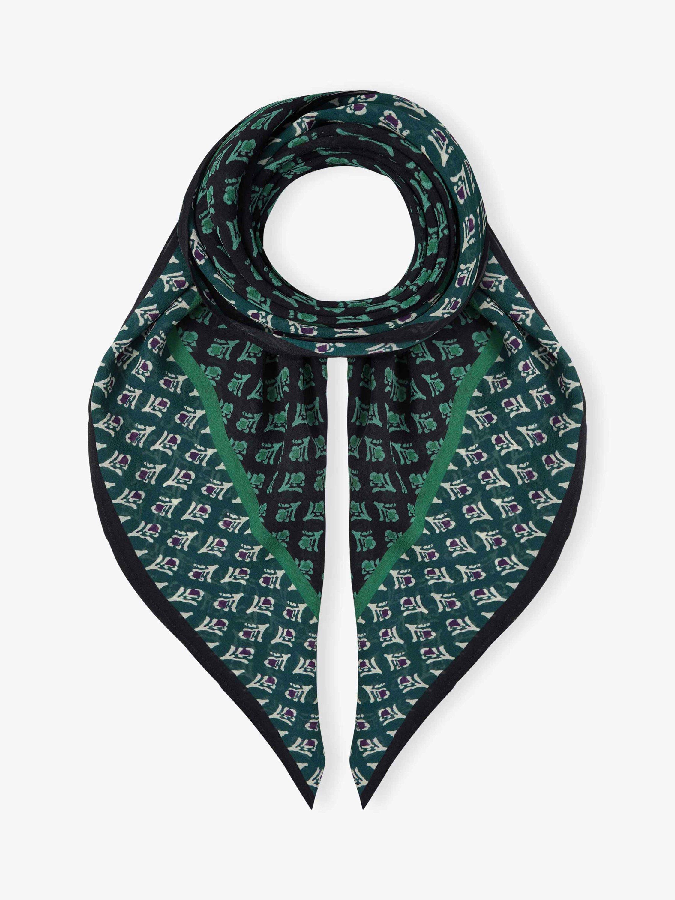 Brora Patchwork Block Print Square Silk Scarf, Emerald