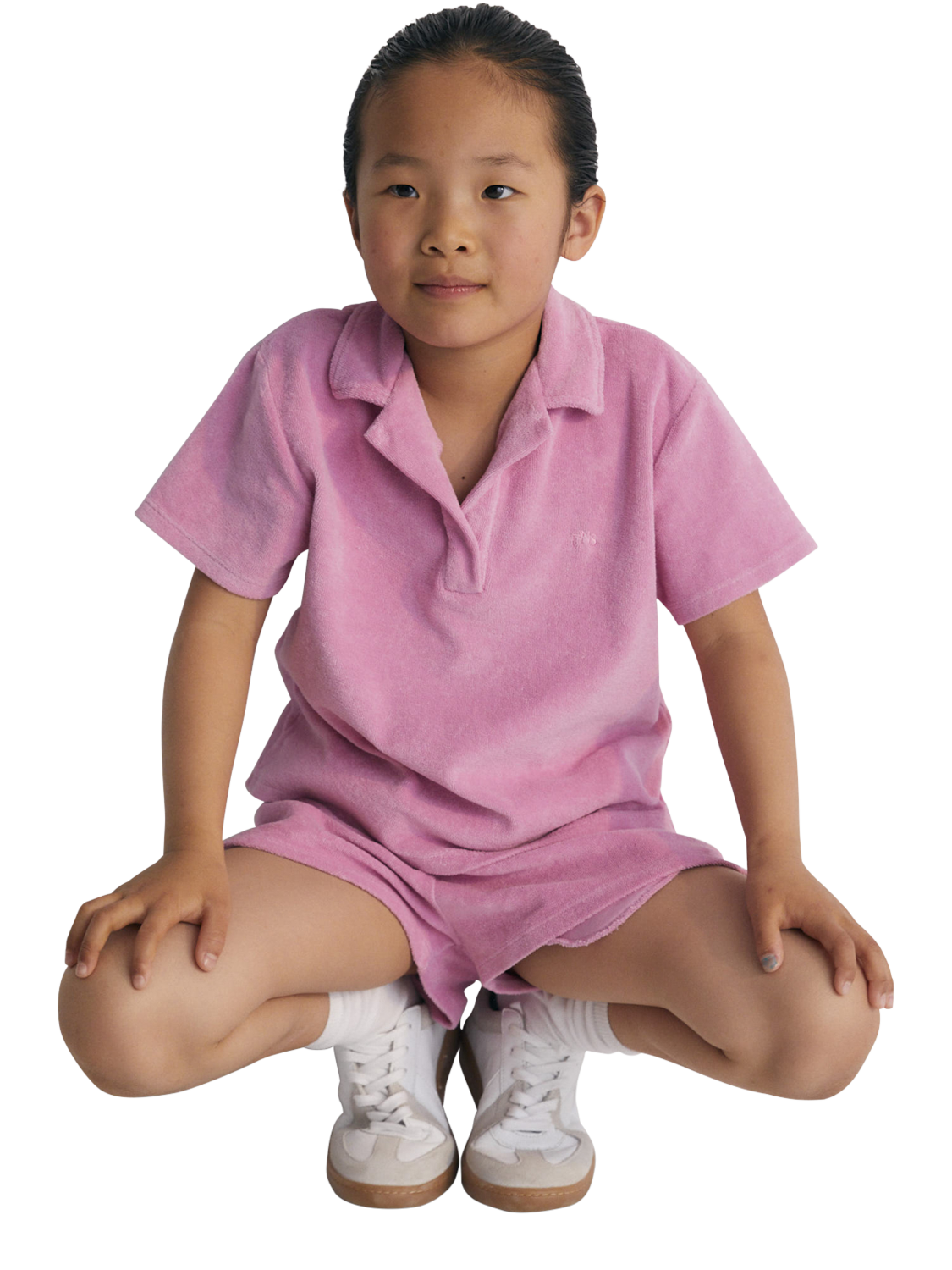 Product image 1 of 5, which shows The New Society Kids' Briseis Terry Cotton Short Sleeved Polo Shirt, Hibiscus, 4 years