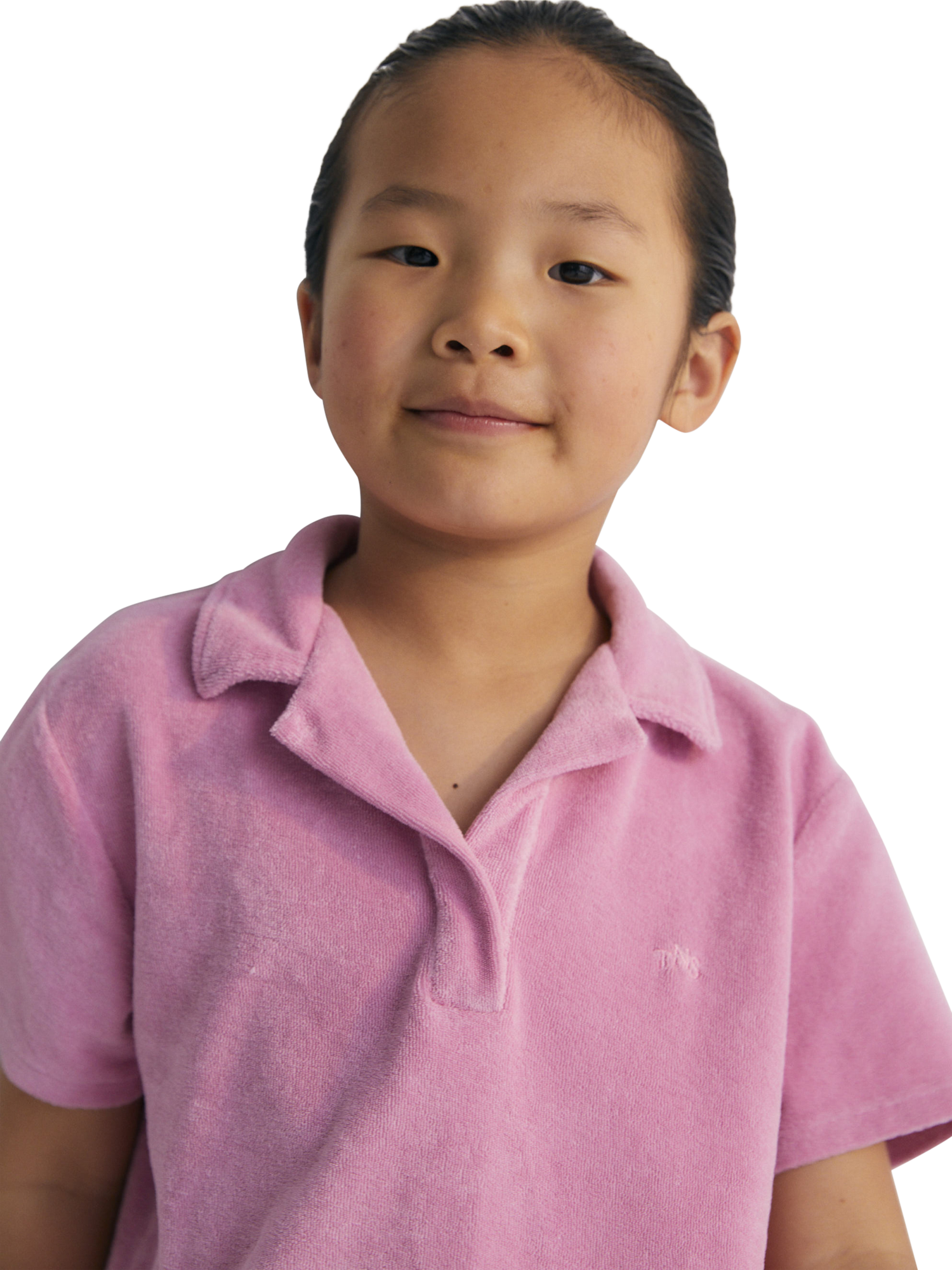 Product image 3 of 5, which shows The New Society Kids' Briseis Terry Cotton Short Sleeved Polo Shirt, Hibiscus, 4 years