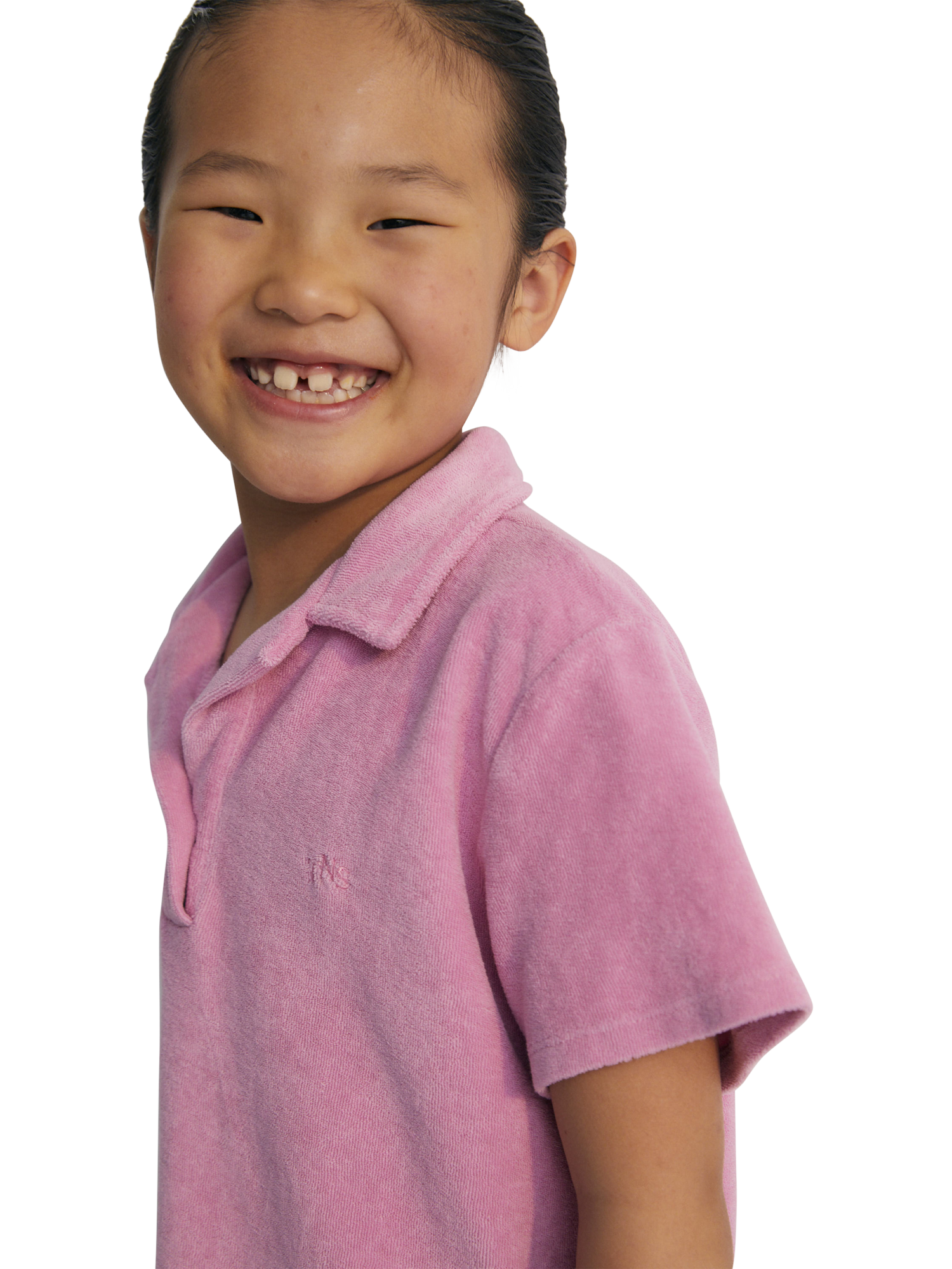 Product image 4 of 5, which shows The New Society Kids' Briseis Terry Cotton Short Sleeved Polo Shirt, Hibiscus, 4 years