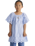 The New Society Patmos Cotton Wide Sleeve Embroidered Dress, Powder Blue