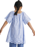 The New Society Patmos Cotton Wide Sleeve Embroidered Dress, Powder Blue