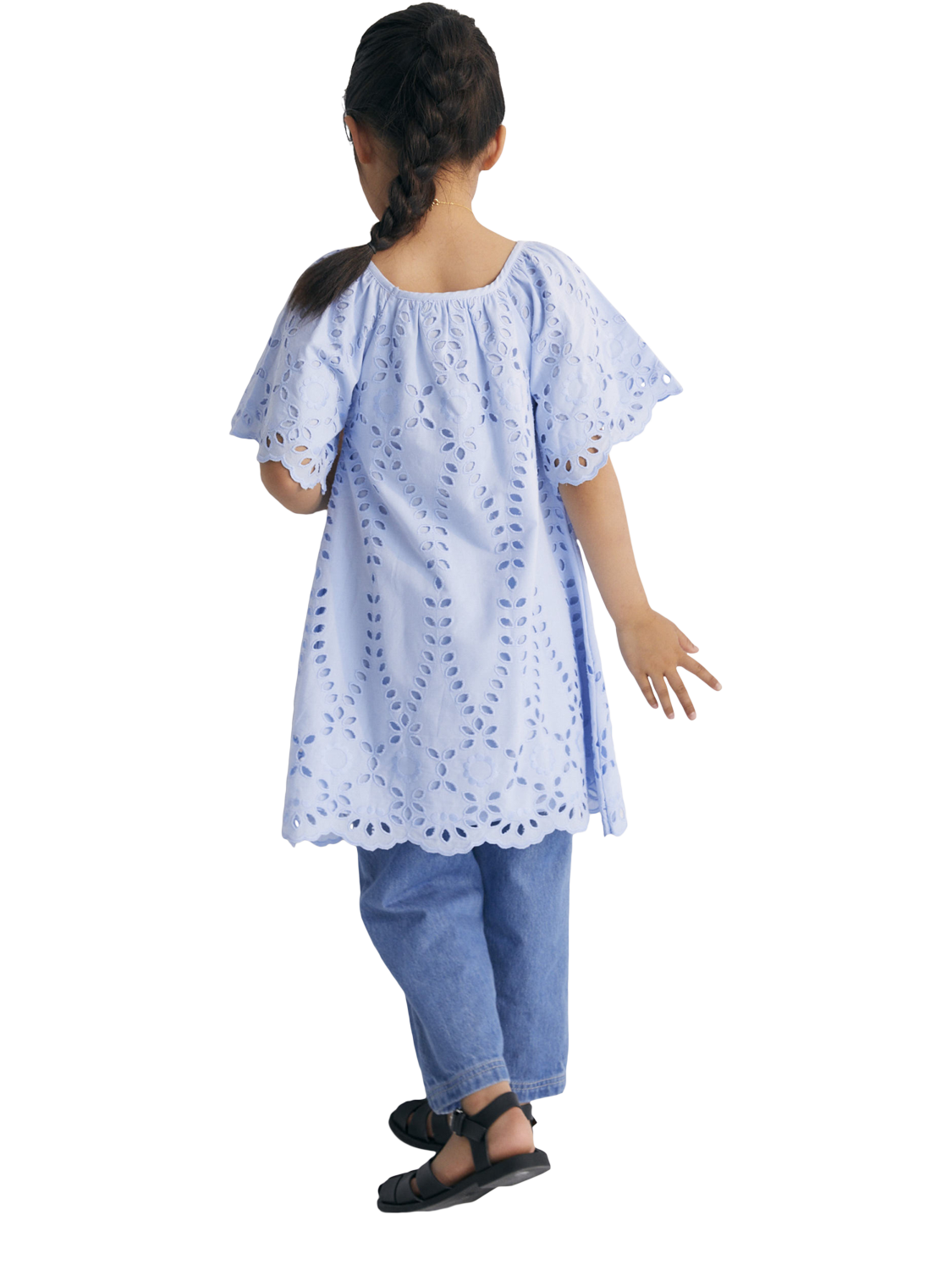 Product image 6 of 6, which shows The New Society Patmos Cotton Wide Sleeve Embroidered Dress, Powder Blue, 4 years