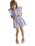 The New Society Kids' Chara Cotton Striped Jumpsuit, Powder Blue
