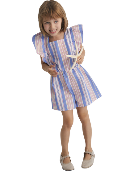 The New Society Kids' Chara Cotton Striped Jumpsuit, Powder Blue, Powder Blue