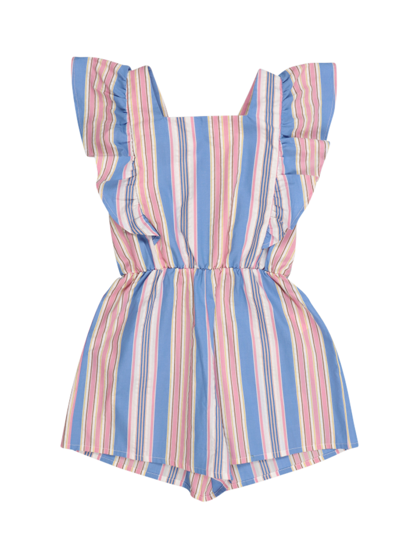 Product image 5 of 7, which shows The New Society Kids' Chara Cotton Striped Jumpsuit, Powder Blue, 4 years