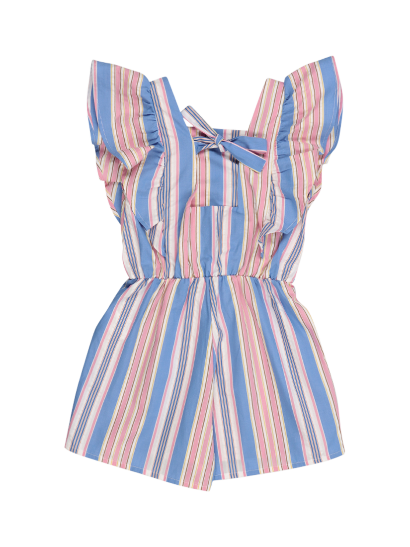 Product image 6 of 7, which shows The New Society Kids' Chara Cotton Striped Jumpsuit, Powder Blue, 4 years