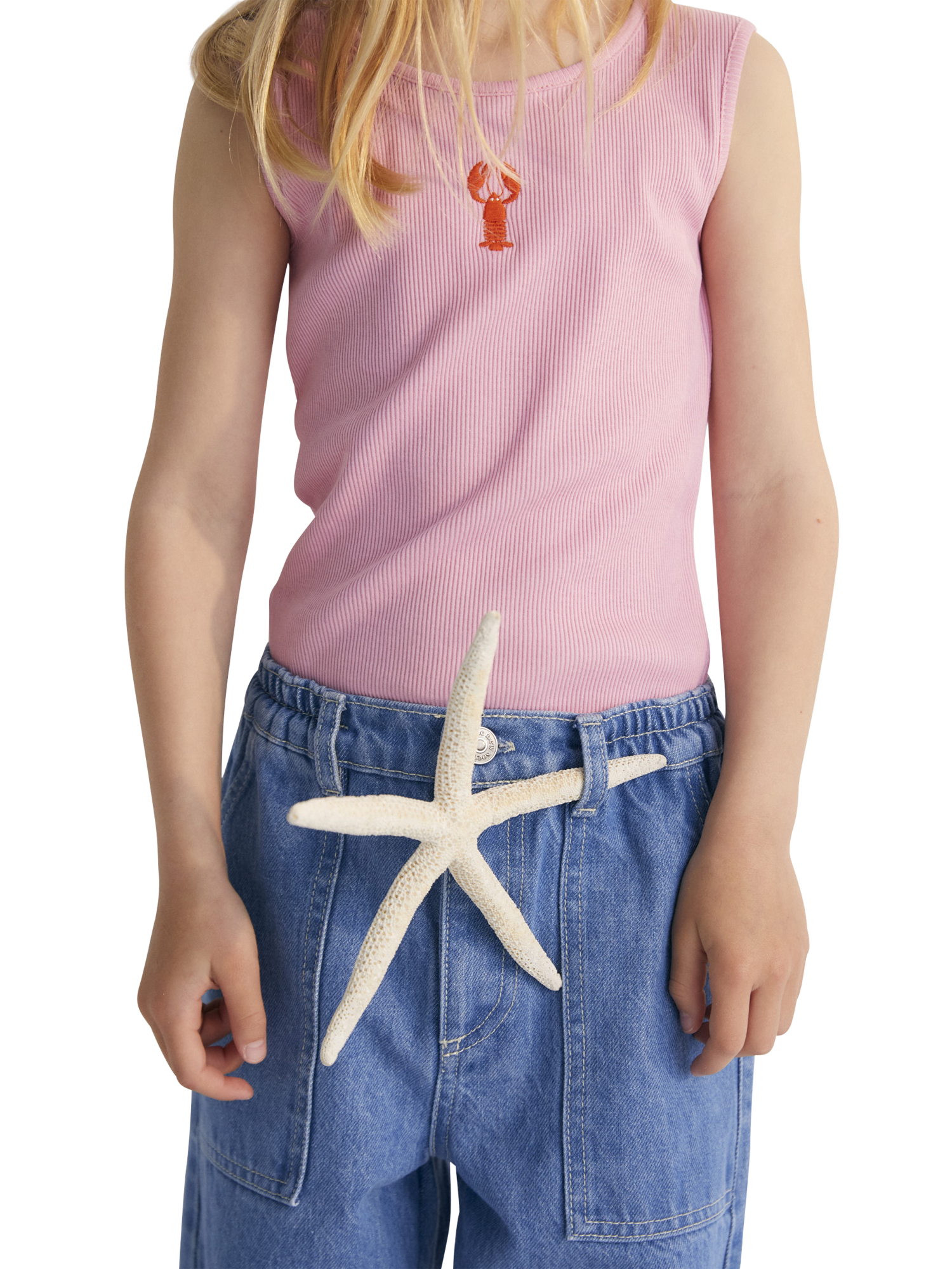 Product image 1 of 4, which shows The New Society Kids' Lipsi Cotton Lobster Top, Hibiscus, 4 years