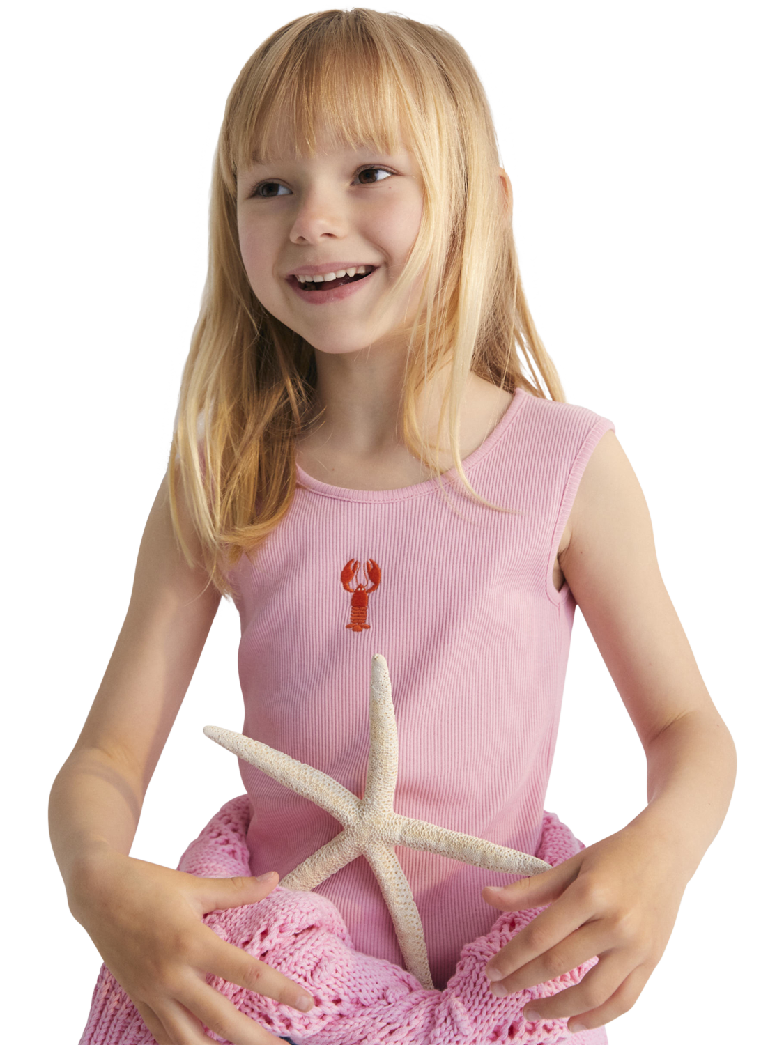 Product image 2 of 4, which shows The New Society Kids' Lipsi Cotton Lobster Top, Hibiscus, 4 years