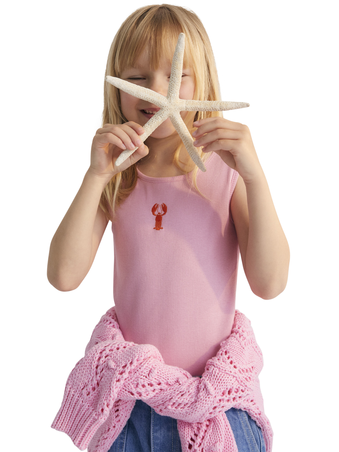Product image 3 of 4, which shows The New Society Kids' Lipsi Cotton Lobster Top, Hibiscus, 4 years