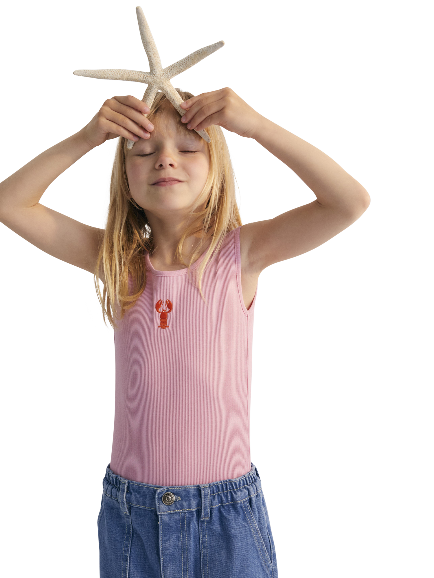 Product image 4 of 4, which shows The New Society Kids' Lipsi Cotton Lobster Top, Hibiscus, 4 years