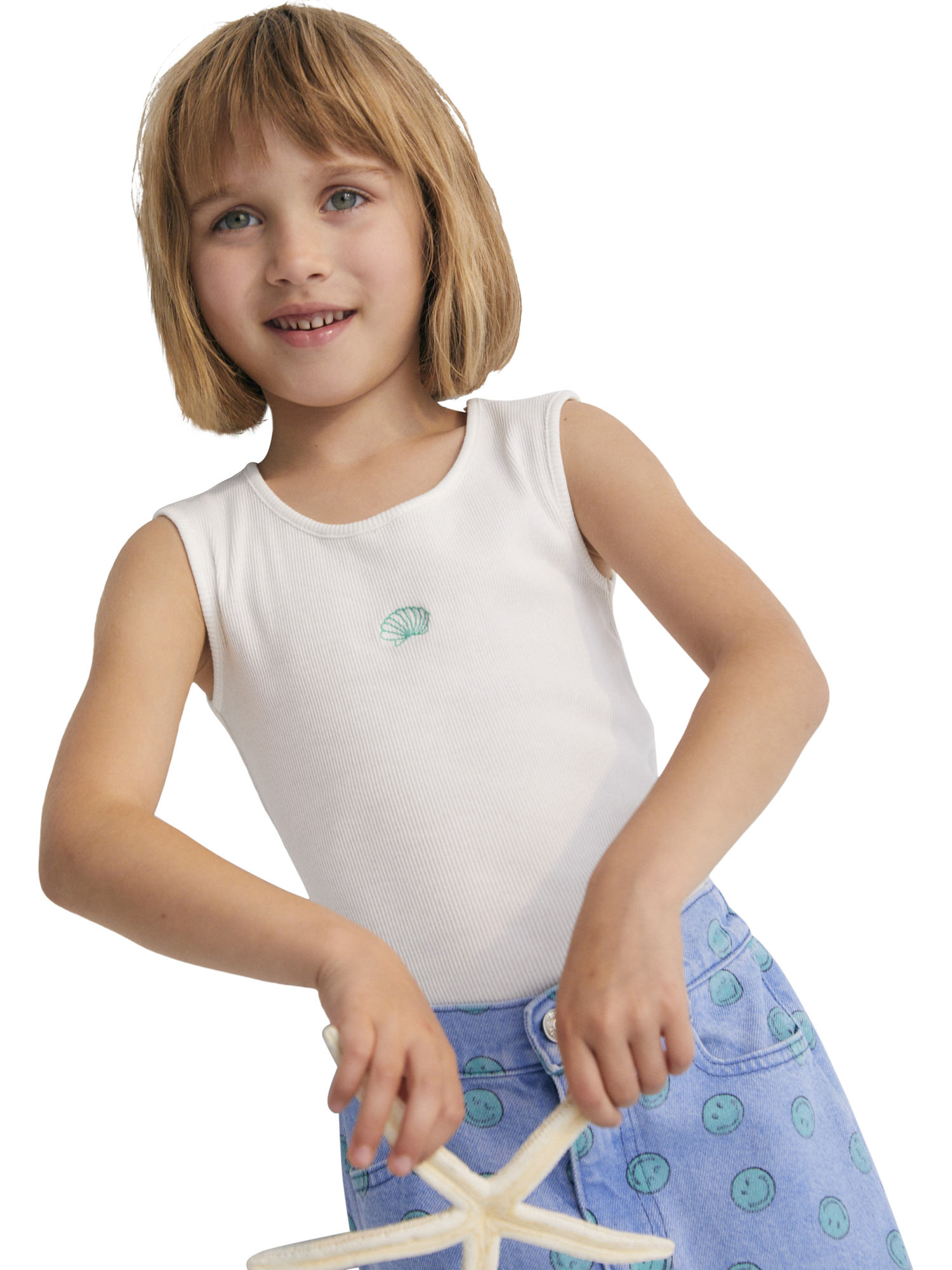 Product image 1 of 6, which shows The New Society Kids' Lipsi Cotton Lobster Top, White, 4 years