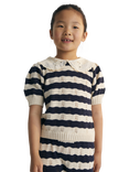 The New Society Kids' Marina Short Sleeve Knit Jumper, Navy