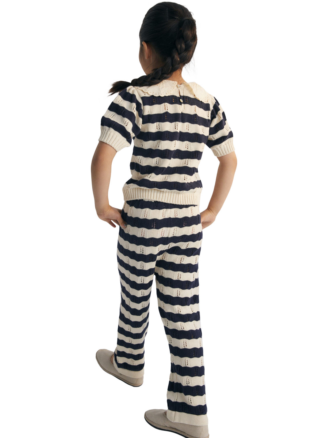 Product image 3 of 5, which shows The New Society Kids' Marina Short Sleeve Knit Jumper, Navy, 4 years
