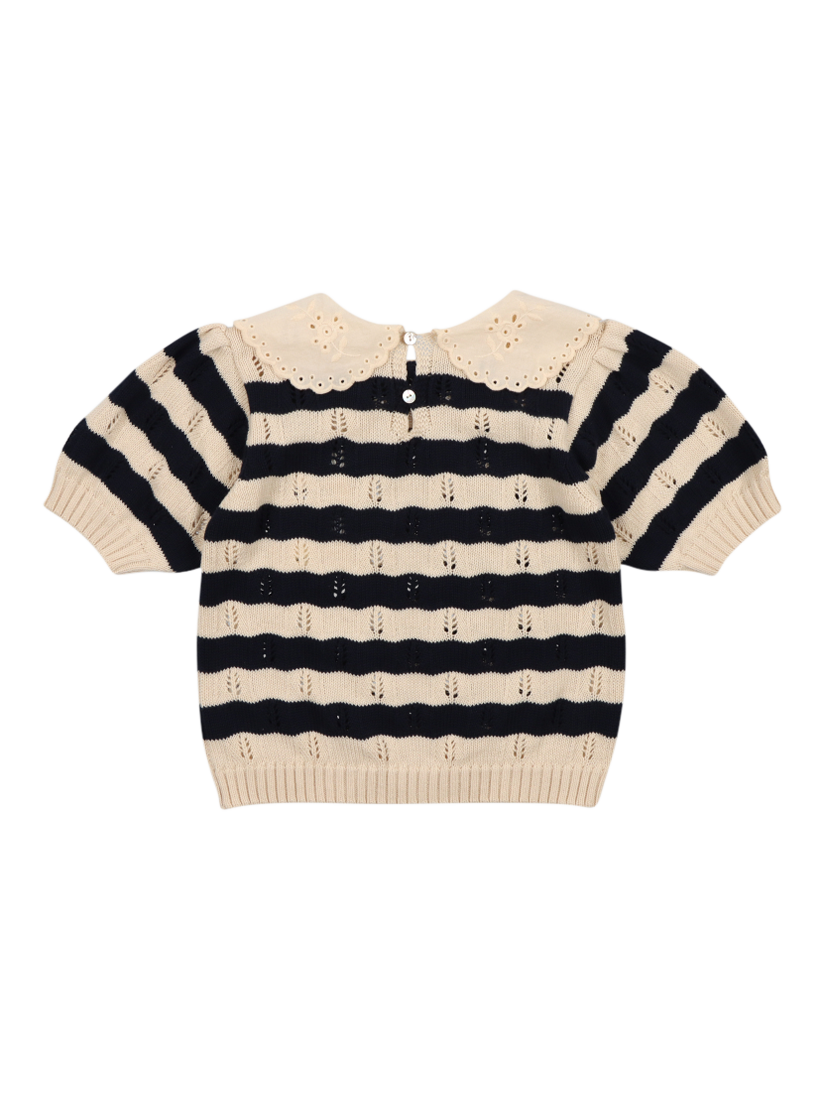 Product image 4 of 5, which shows The New Society Kids' Marina Short Sleeve Knit Jumper, Navy, 4 years