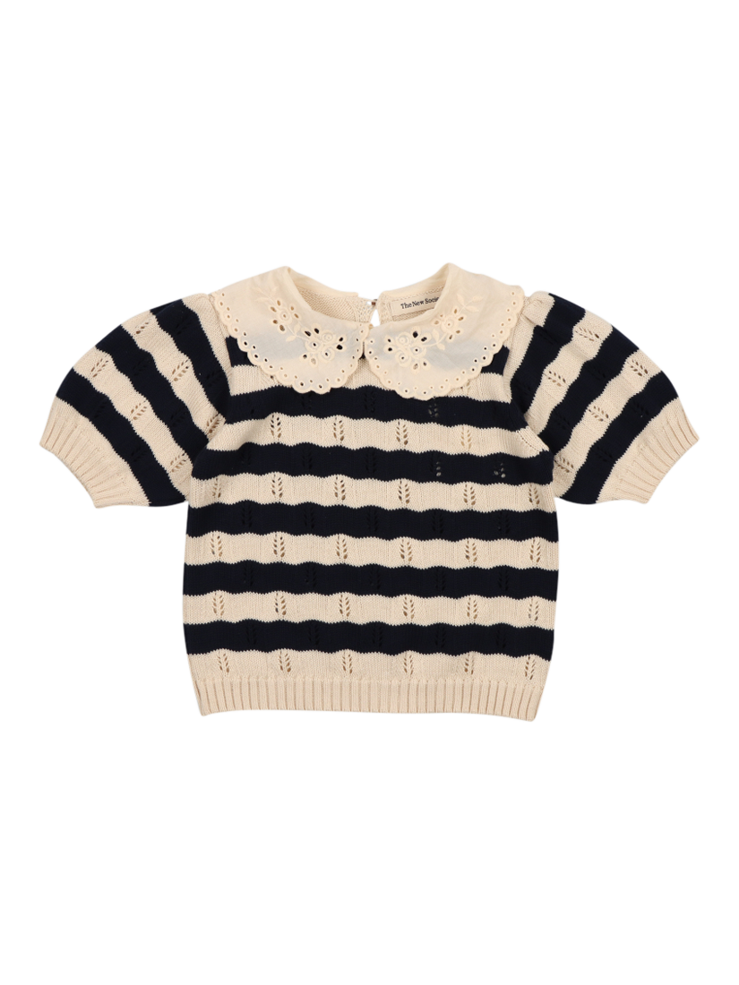 Product image 5 of 5, which shows The New Society Kids' Marina Short Sleeve Knit Jumper, Navy, 4 years