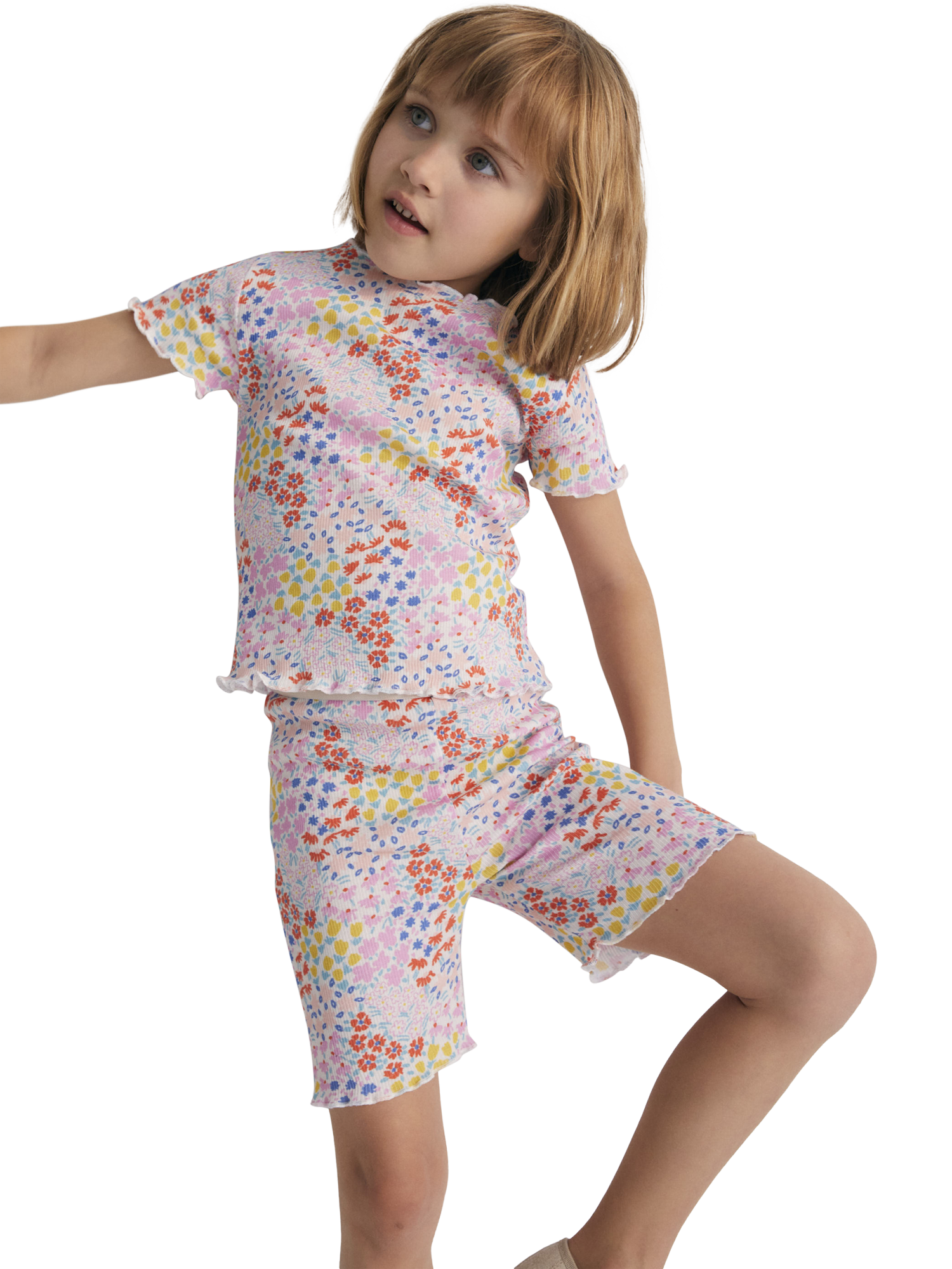 Product image 3 of 4, which shows The New Society Kids' Nicolette Cotton Ribbed Floral Print Short Sleeve T-shirt, Anemone Print, 4 years