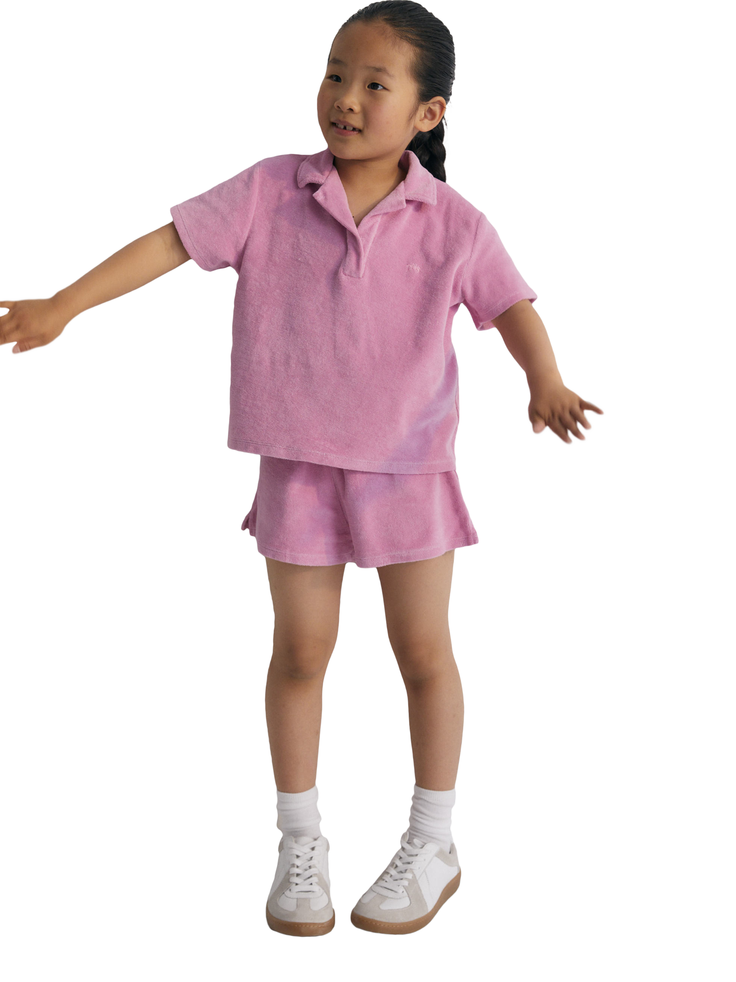 Product image 1 of 4, which shows The New Society Kids' Briseis Terry Cotton Shorts, Hibiscus, 4 years