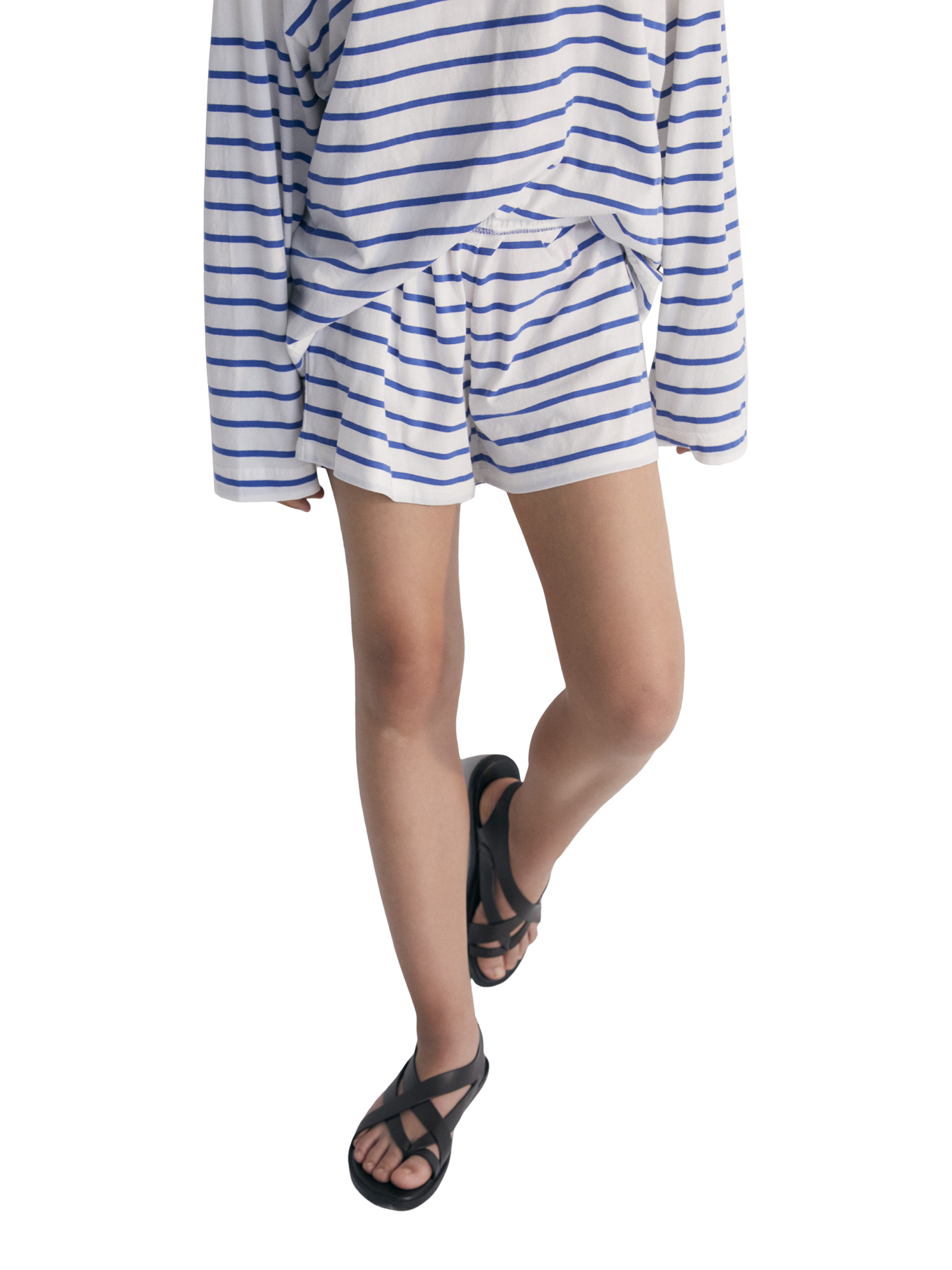 Product image 1 of 2, which shows The New Society Kids' Komotini Cotton Striped Shorts, Cobalto, 4 years