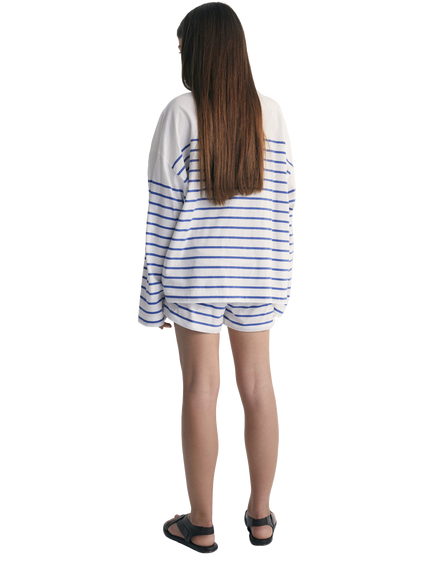The New Society Kids' Komotini Cotton Striped Shorts, Cobalto - view 2, Cobalto