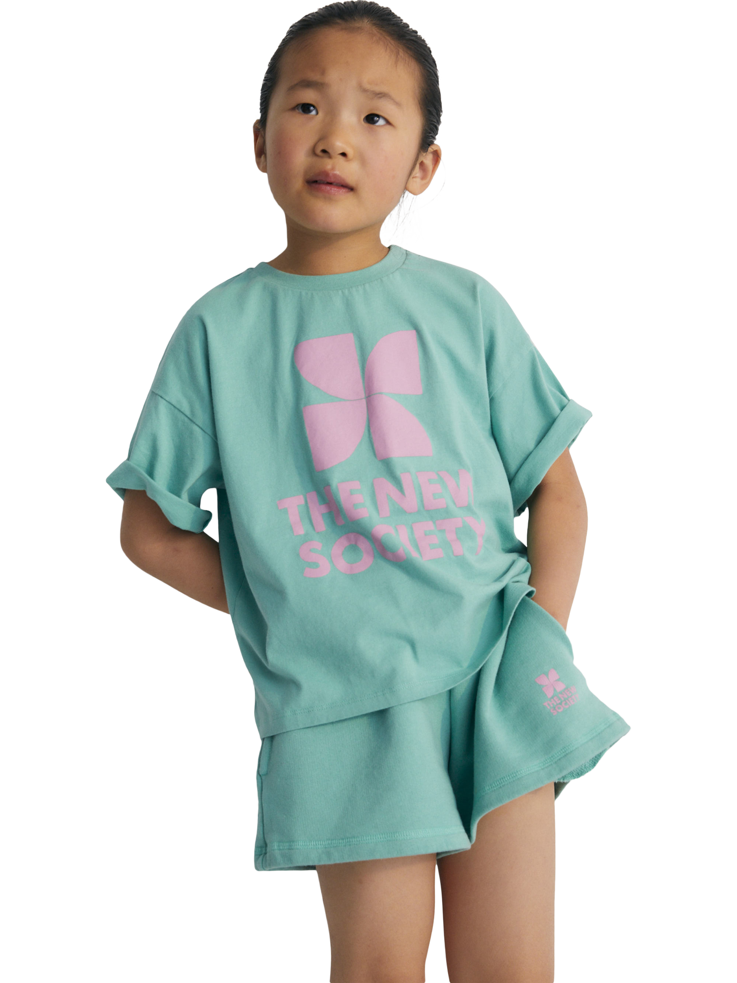 Product image 3 of 4, which shows The New Society Kids' Mykonos Cotton Drawstring Shorts, Jade, 4 years