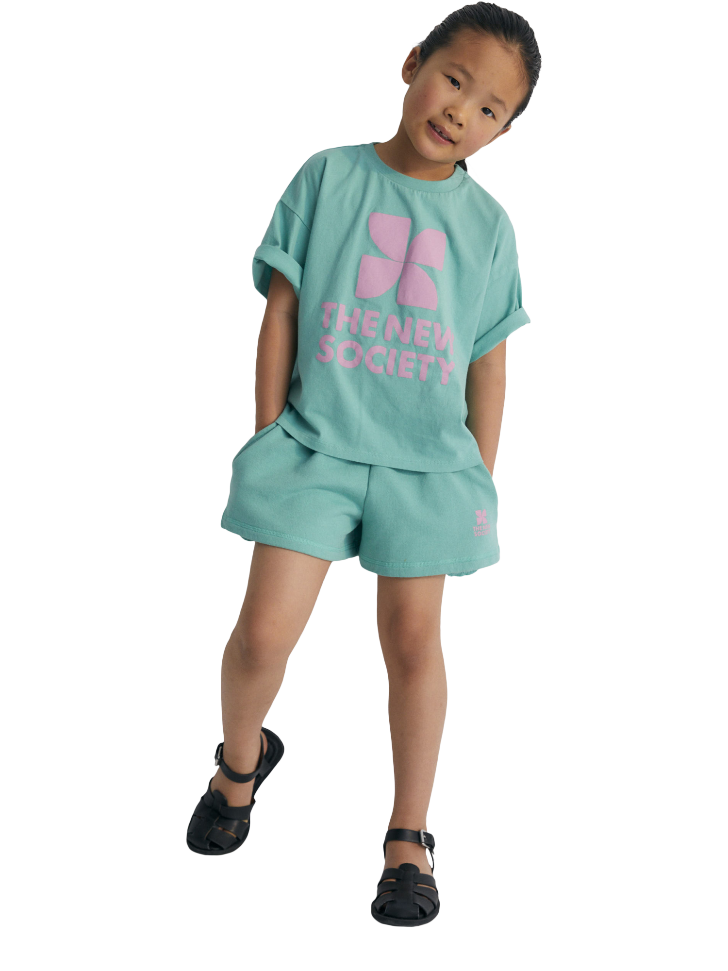 Product image 4 of 4, which shows The New Society Kids' Mykonos Cotton Drawstring Shorts, Jade, 4 years