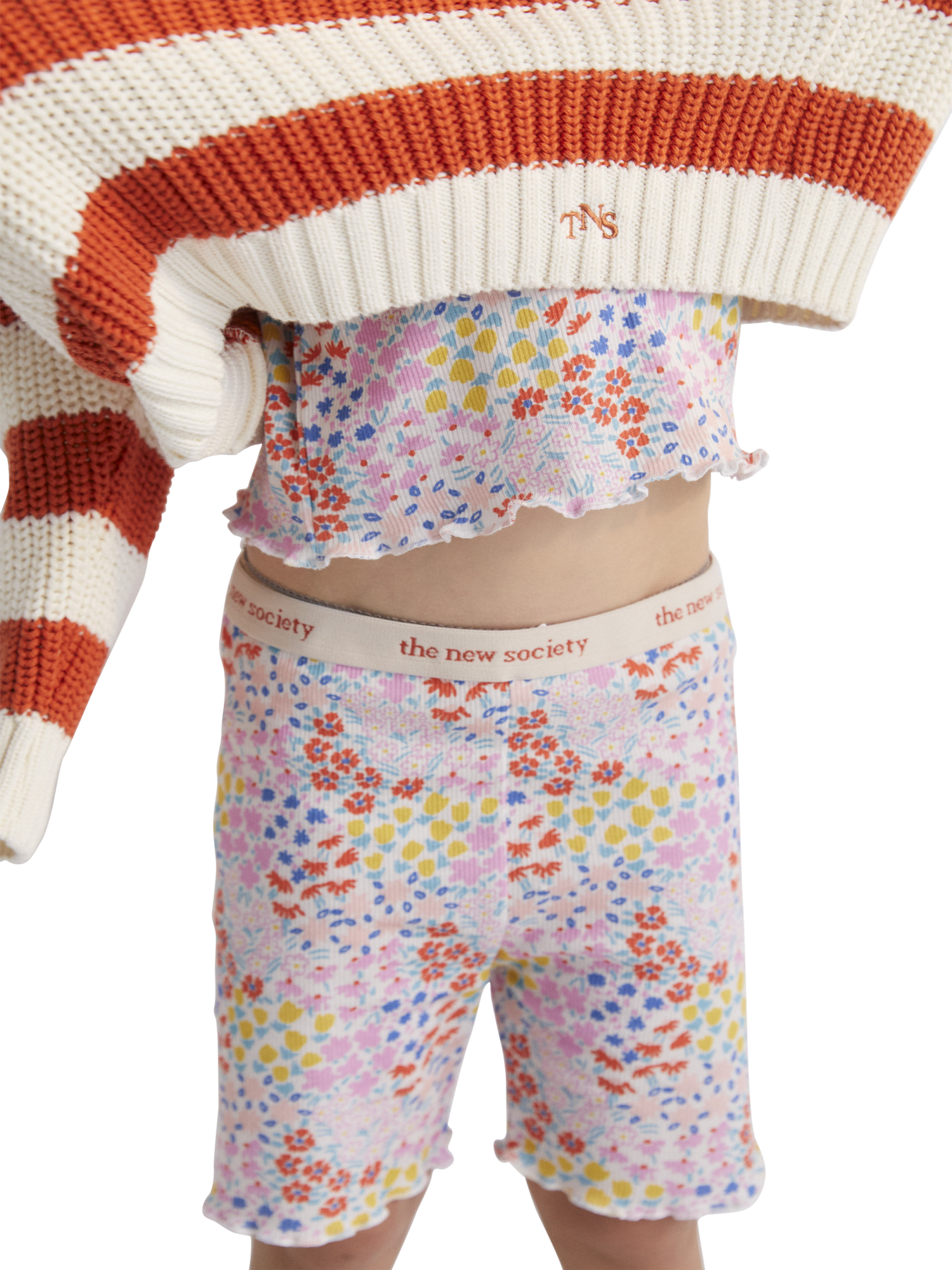 Product image 2 of 4, which shows The New Society Kids' Nicolette Cotton Floral Biker Shorts, Anemone Print, 4 years