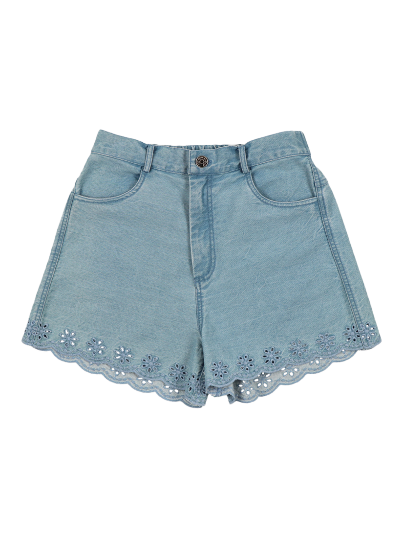 Product image 1 of 4, which shows The New Society Kids' Niobe Cotton Denim Embroidered Shorts, Denim, 4 years