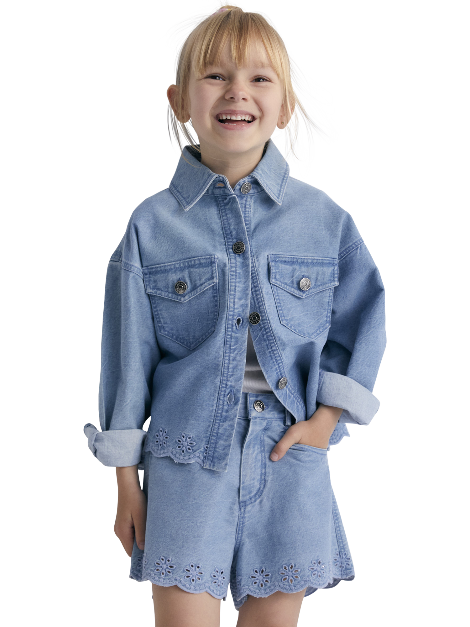 Product image 3 of 4, which shows The New Society Kids' Niobe Cotton Denim Embroidered Shorts, Denim, 4 years