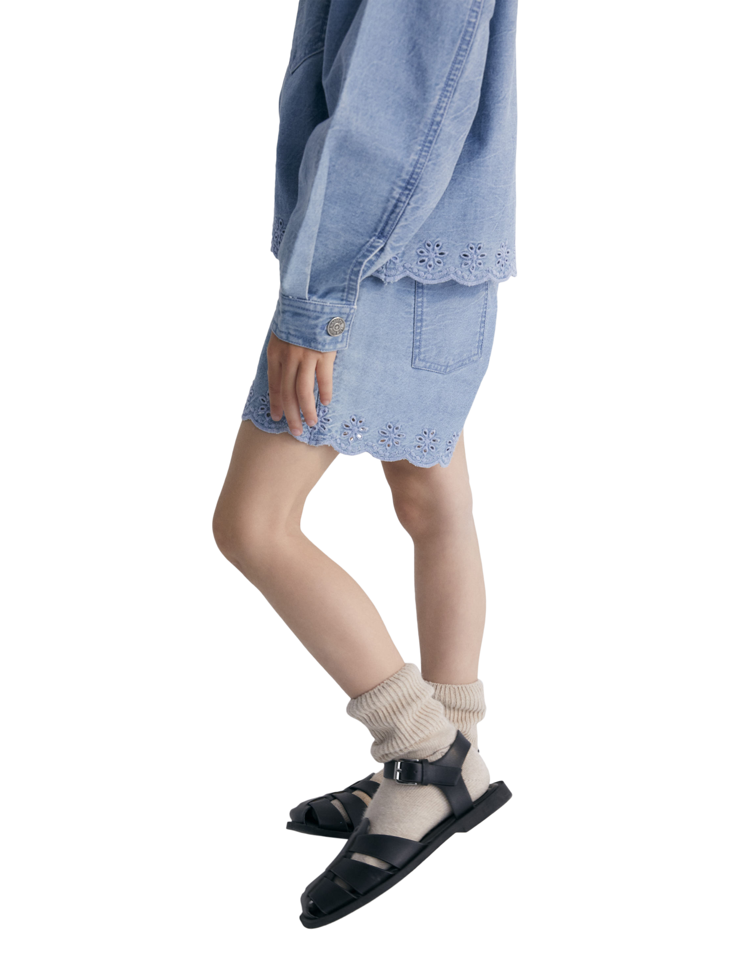 Product image 4 of 4, which shows The New Society Kids' Niobe Cotton Denim Embroidered Shorts, Denim, 4 years