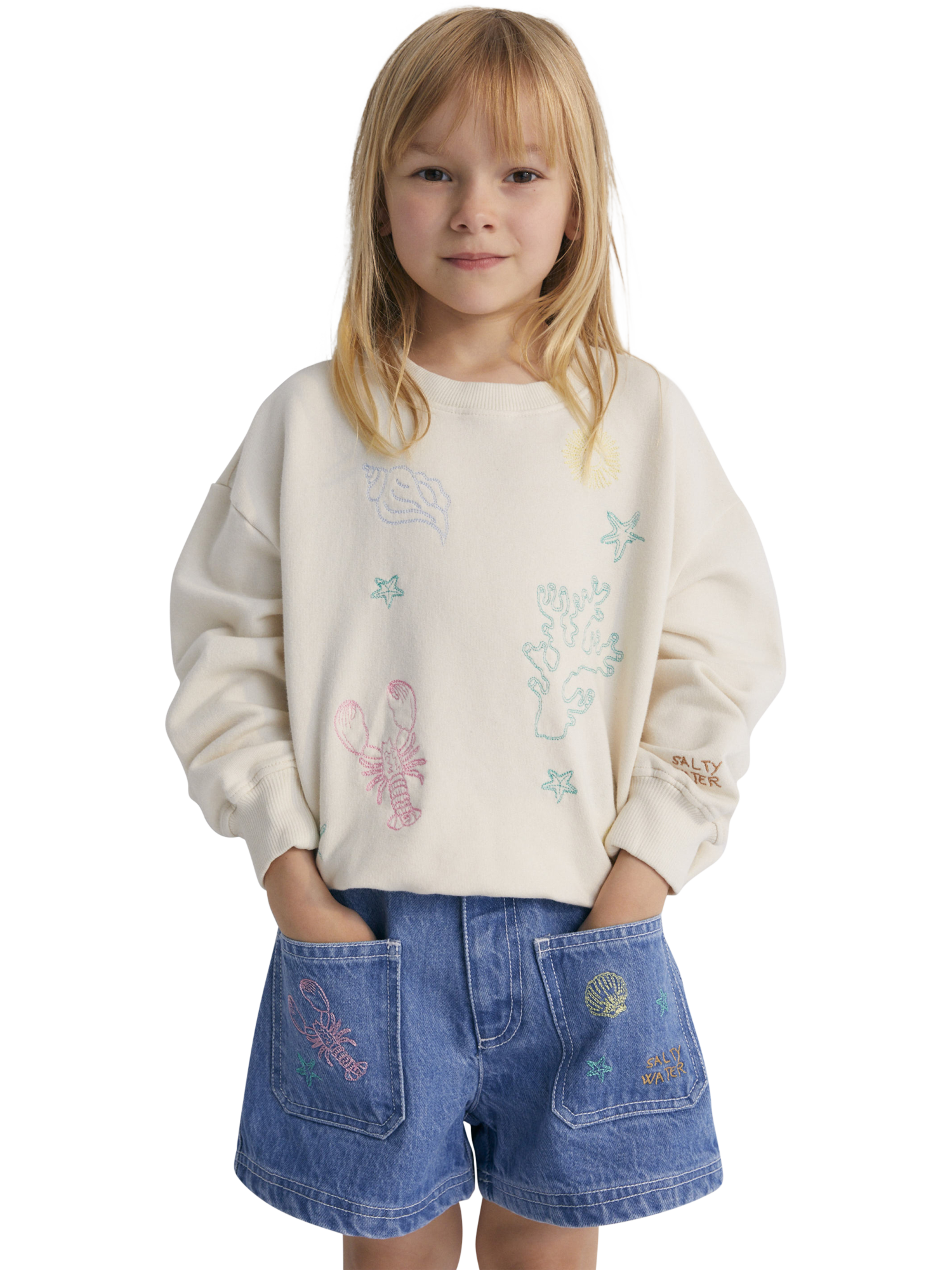 Product image 1 of 8, which shows The New Society Kids' Kostas Cotton Ribbed Sweatshirt, Macadamia, 4 years