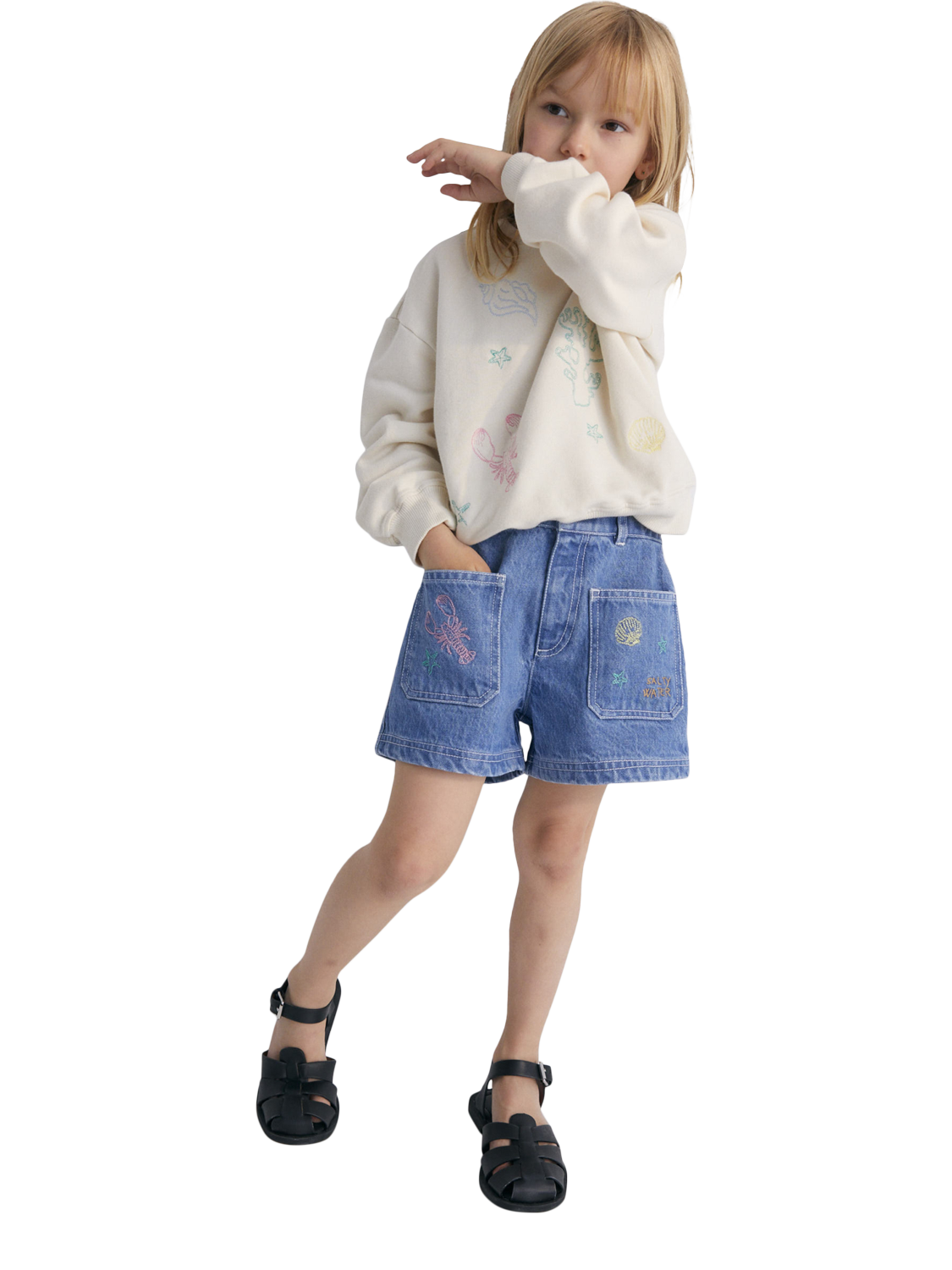 Product image 2 of 8, which shows The New Society Kids' Kostas Cotton Ribbed Sweatshirt, Macadamia, 4 years