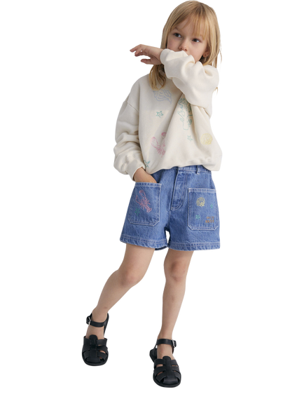 The New Society Kids' Kostas Cotton Ribbed Sweatshirt, Macadamia - view 2, Macadamia