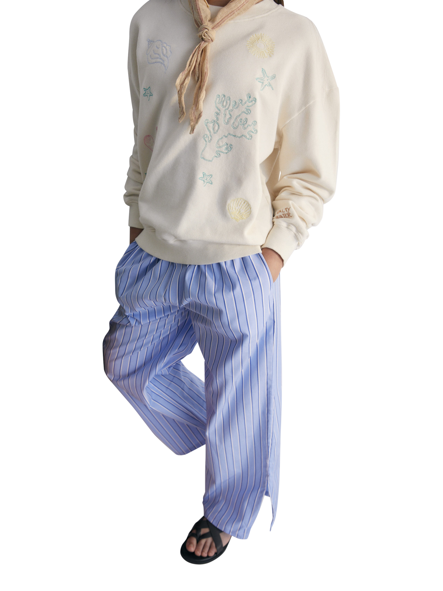 Product image 5 of 8, which shows The New Society Kids' Kostas Cotton Ribbed Sweatshirt, Macadamia, 4 years
