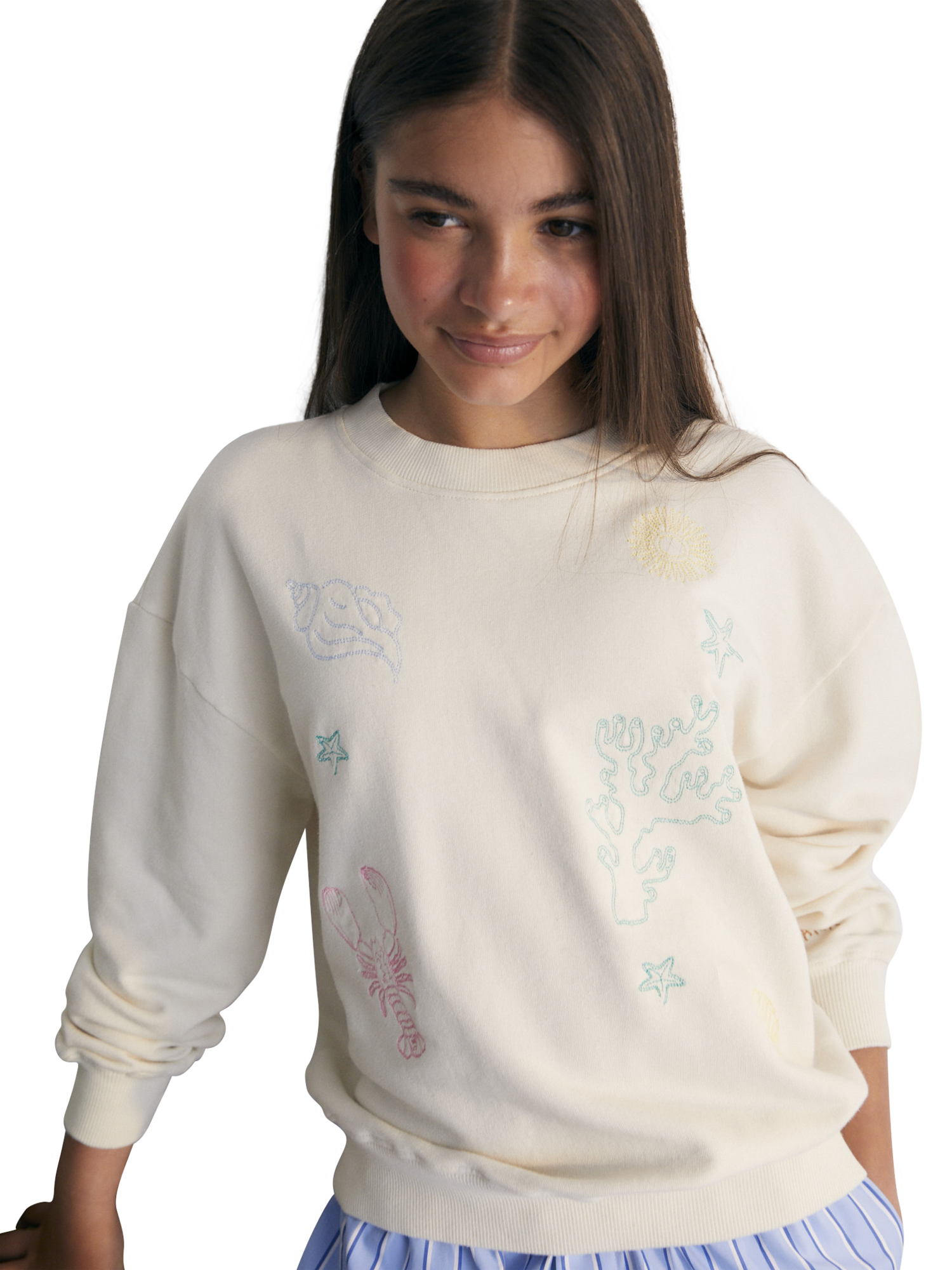 Product image 6 of 8, which shows The New Society Kids' Kostas Cotton Ribbed Sweatshirt, Macadamia, 4 years
