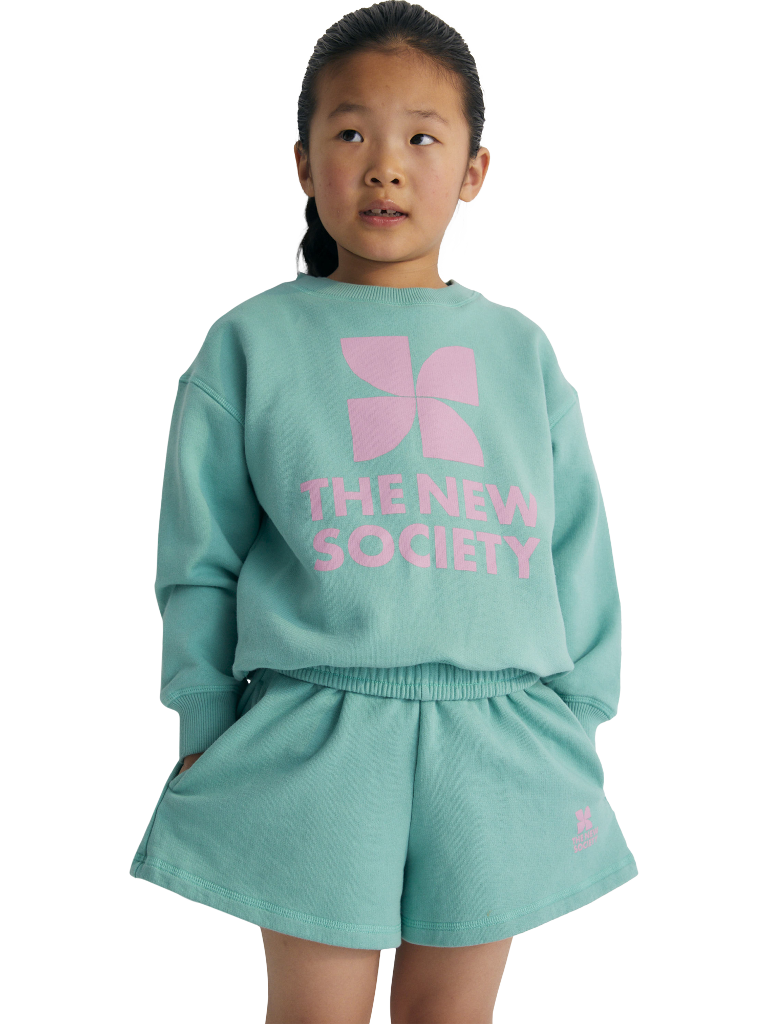 Product image 1 of 4, which shows The New Society Kids' Mykonos Cotton Logo Sweatshirt, Jade, 4 years