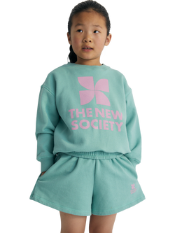 The New Society Kids' Mykonos Cotton Logo Sweatshirt, Jade, Jade